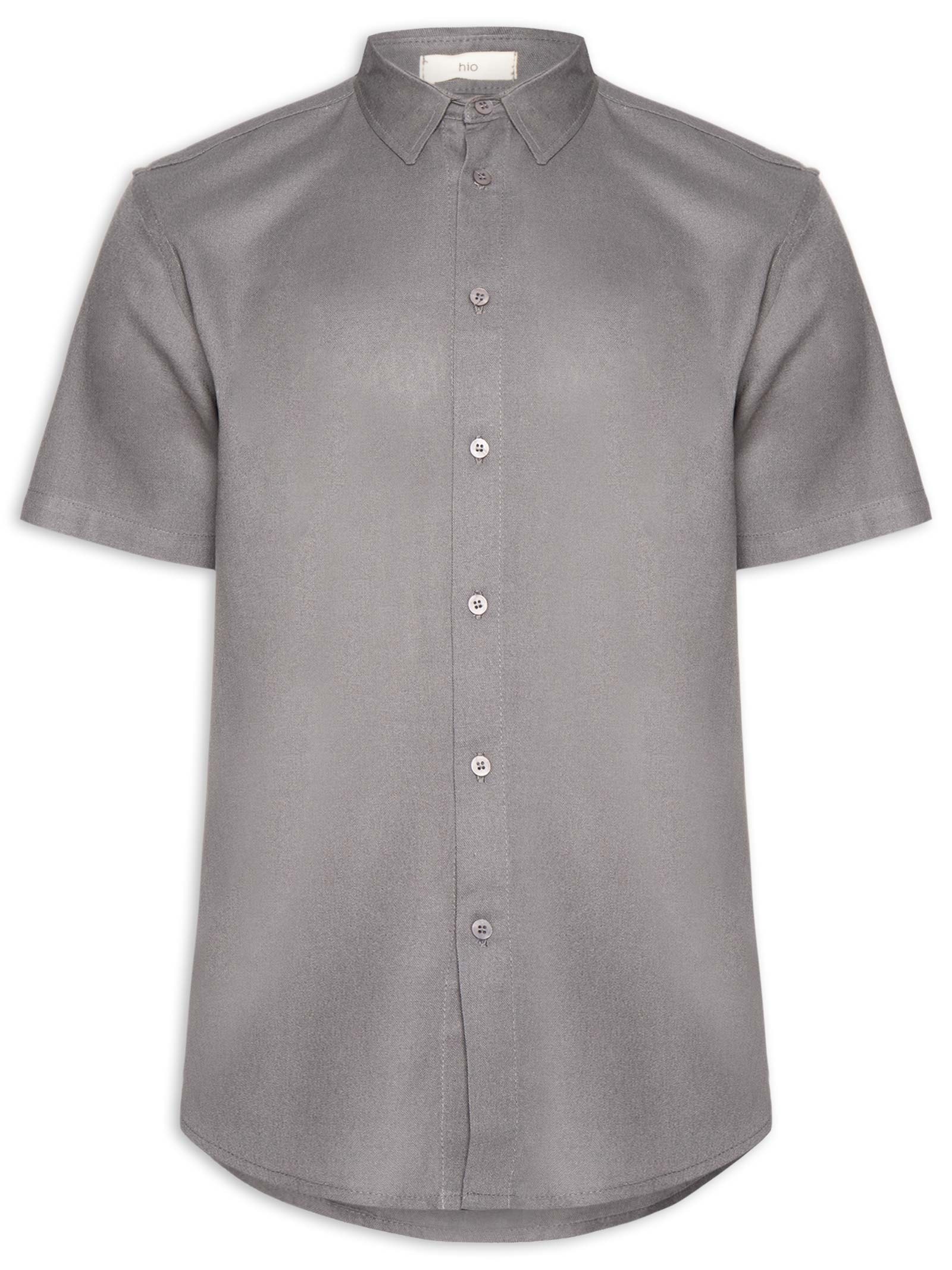 Camisa Masculina De Linho Ilha Manga Curta Cinza Hio