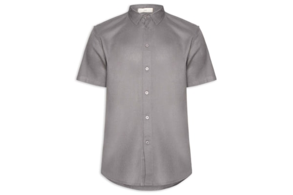 Camisa Masculina De Linho Ilha Manga Curta - Cinza