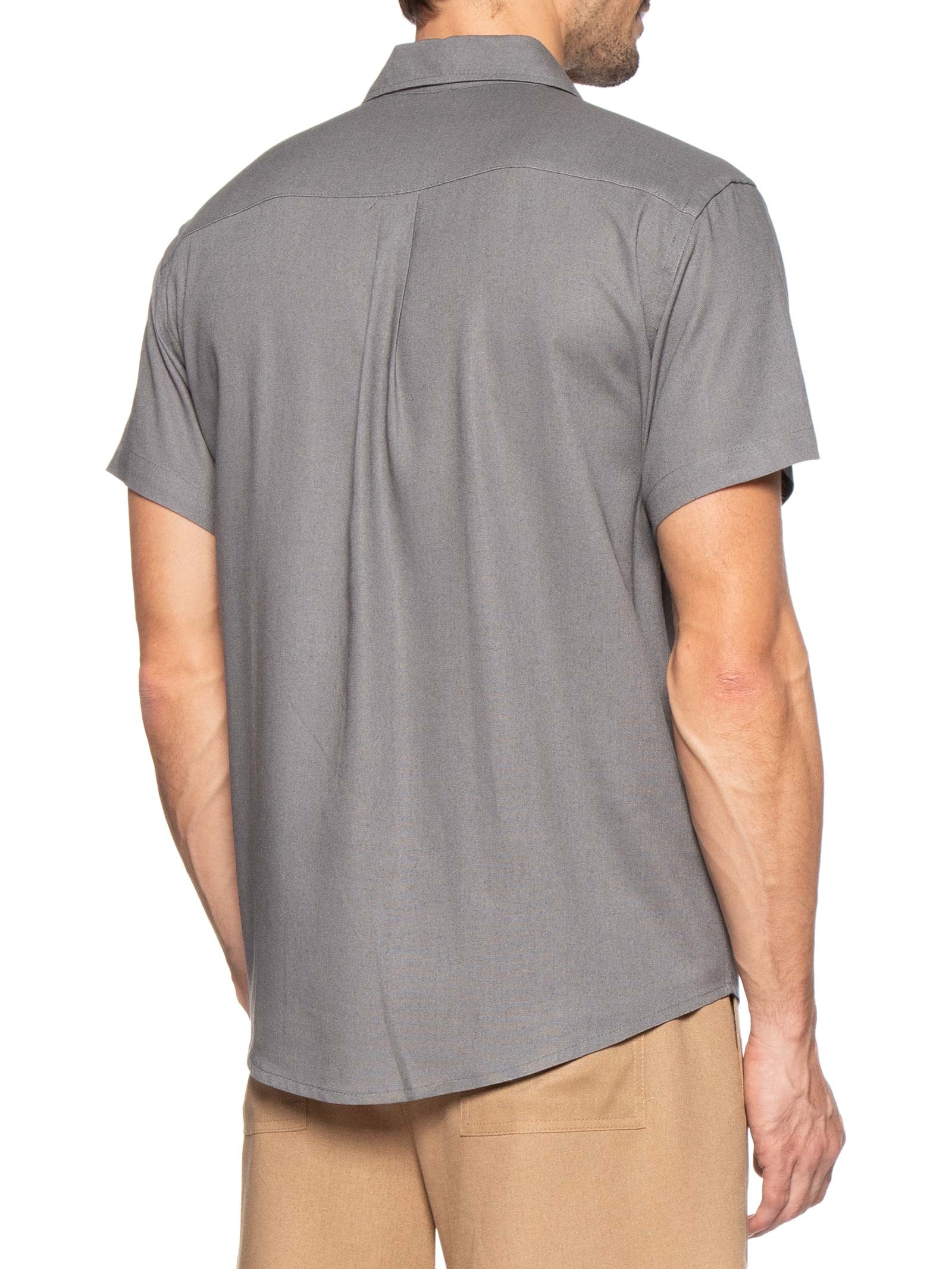 Camisa Masculina De Linho Ilha Manga Curta Cinza Hio