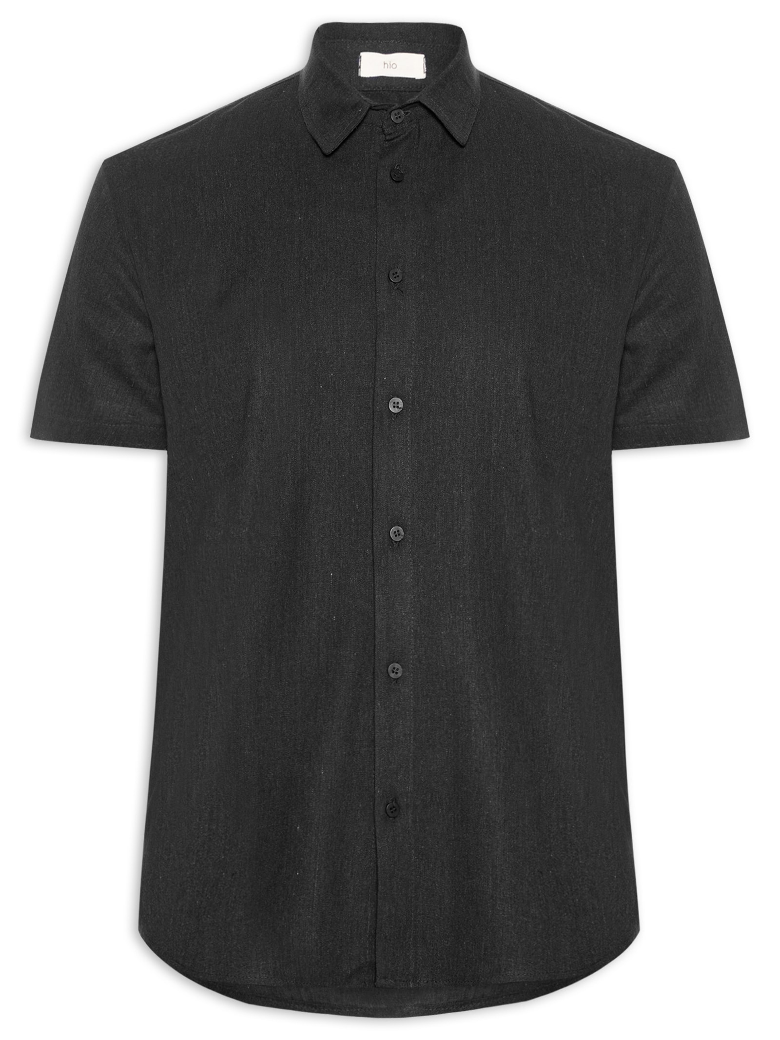 Camisa Masculina De Linho Ilha Manga Curta Preto Hio
