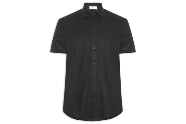 Camisa Masculina De Linho Ilha Manga Curta - Preto
