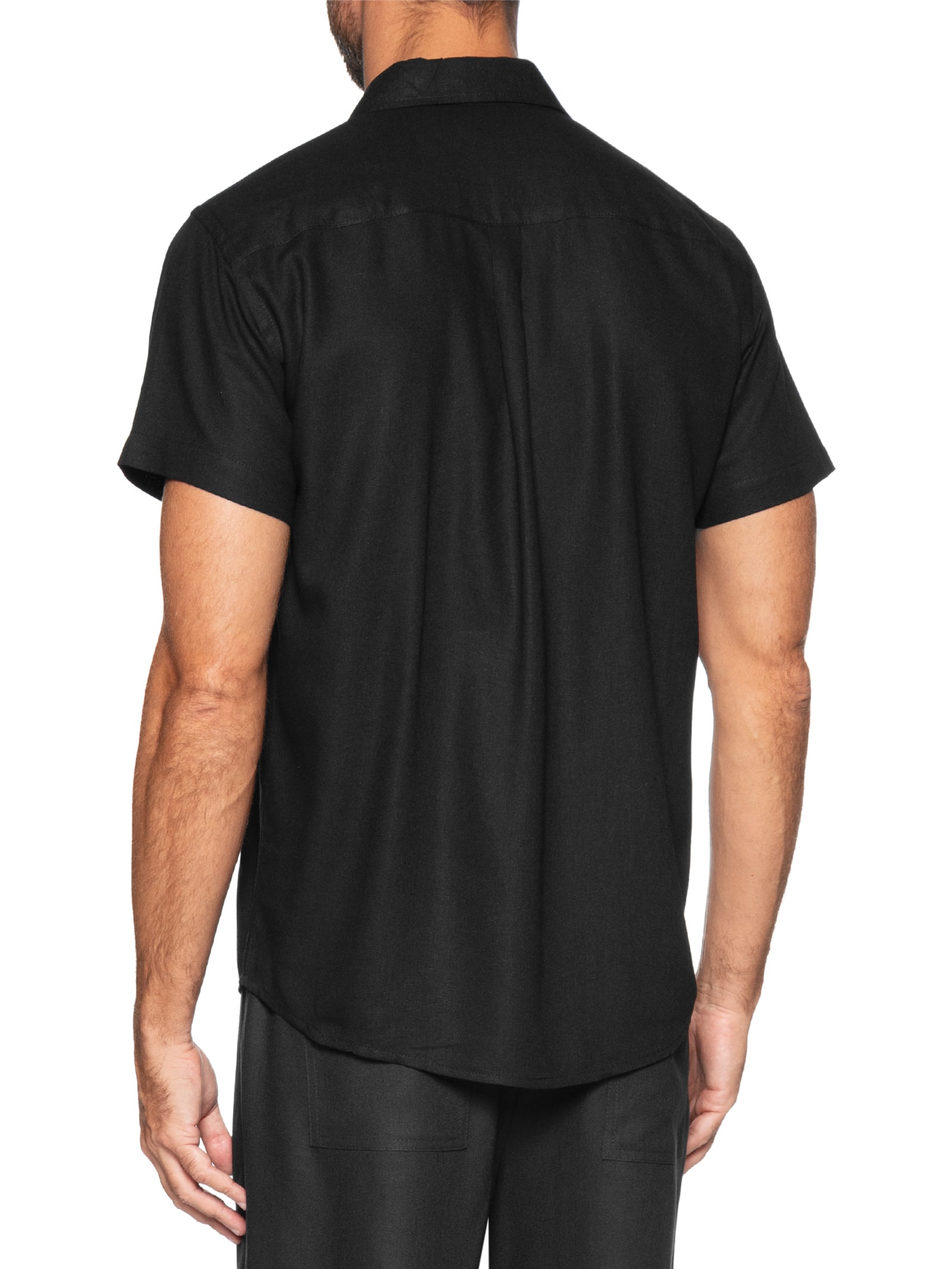 Camisa Masculina De Linho Ilha Manga Curta Preto Hio