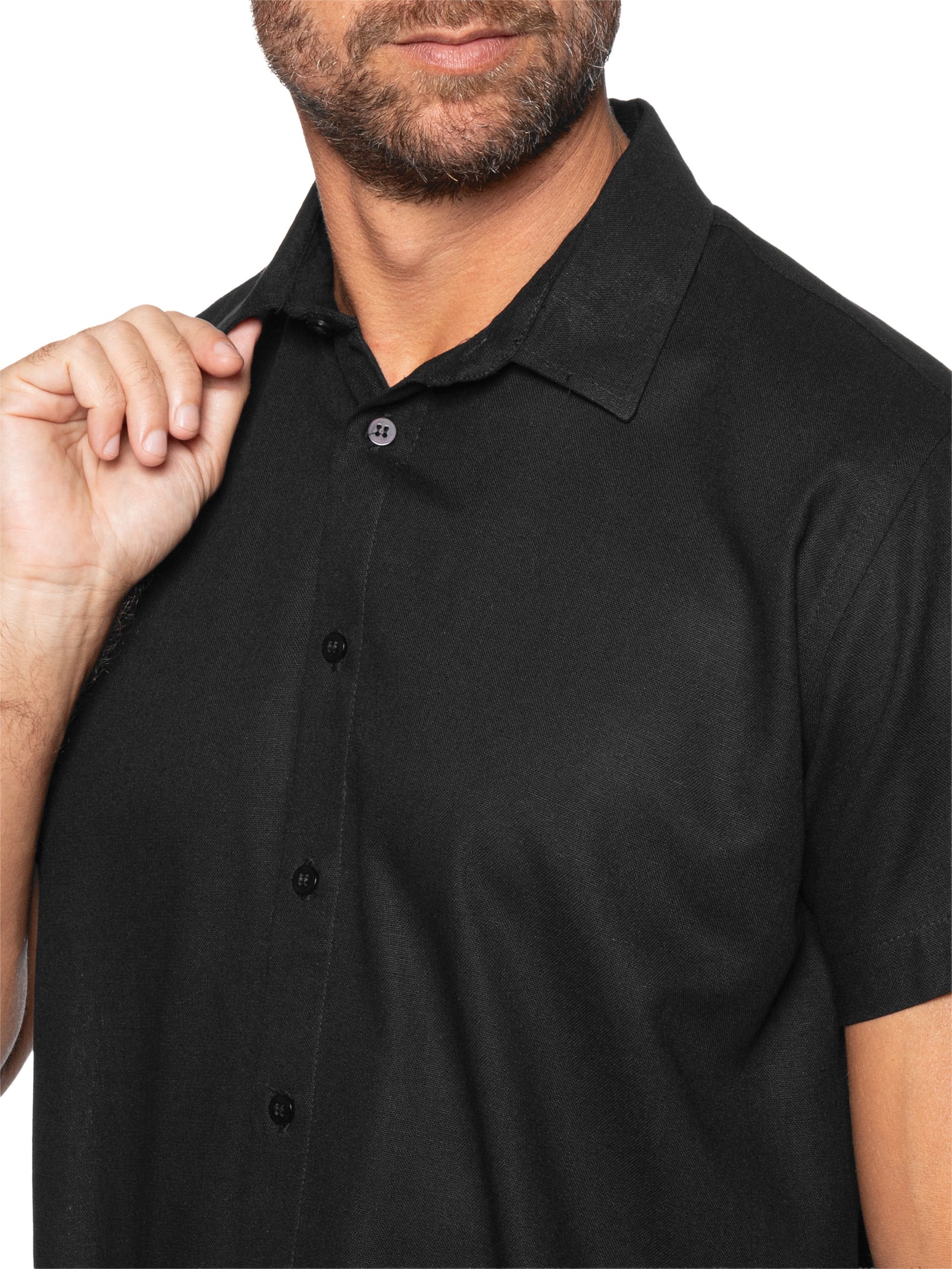 Camisa Masculina De Linho Ilha Manga Curta Preto Hio