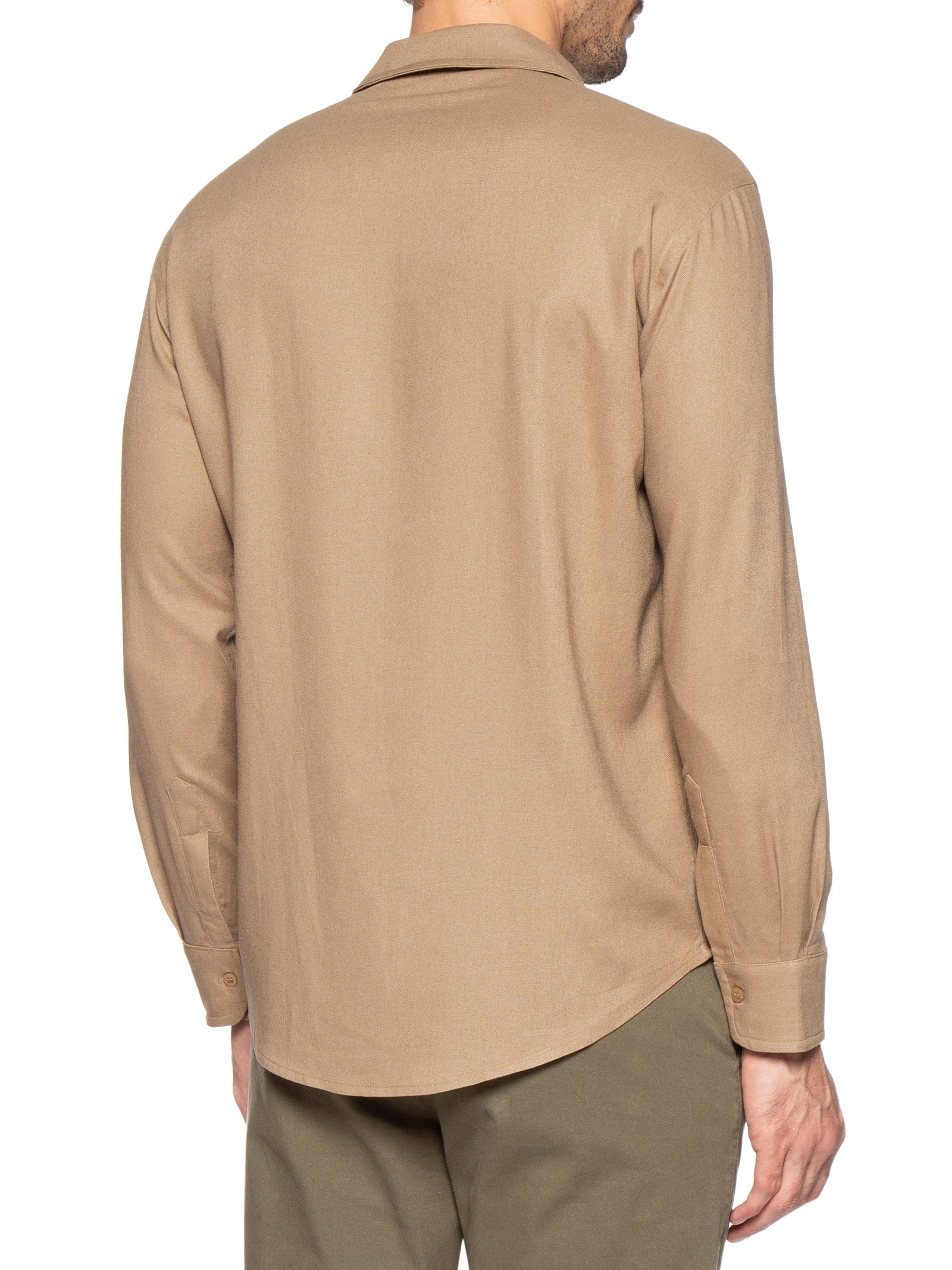 Camisa Masculina De Linho Litoral Manga Longa Bege Hio