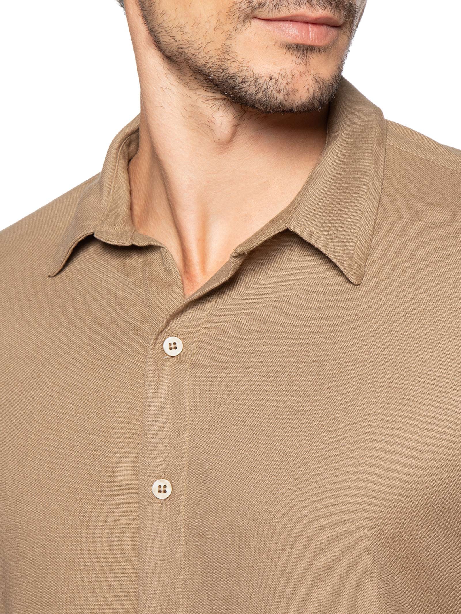 Camisa Masculina De Linho Litoral Manga Longa Bege Hio