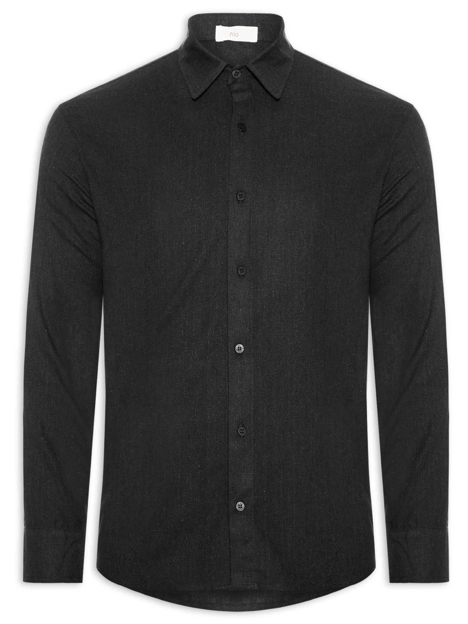 Camisa Masculina De Linho Litoral Manga Longa Preto Hio