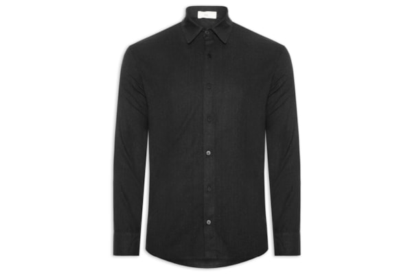 Camisa Masculina De Linho Litoral Manga Longa - Preto