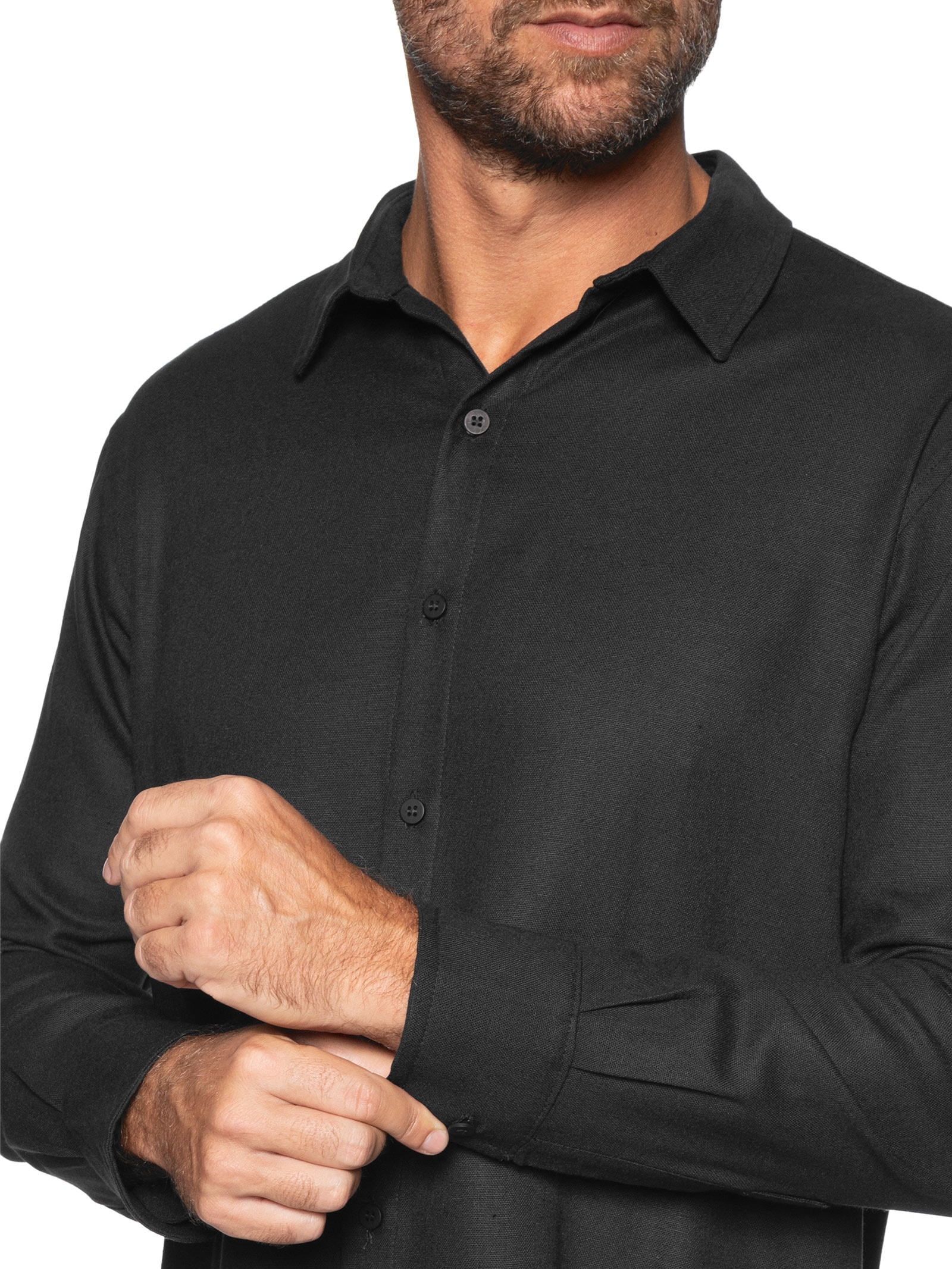Camisa Masculina De Linho Litoral Manga Longa Preto Hio