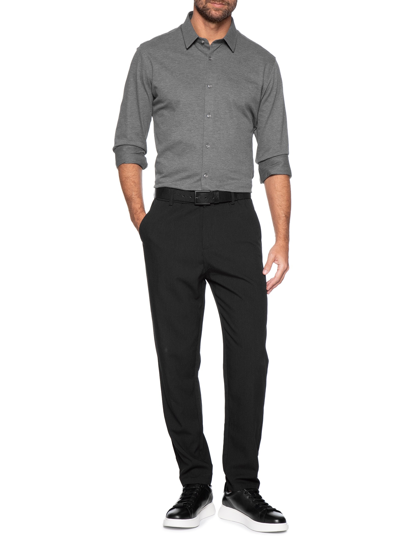 Camisa Masculina De Malha Mescla Manga Longa Cinza Oficina Reserva