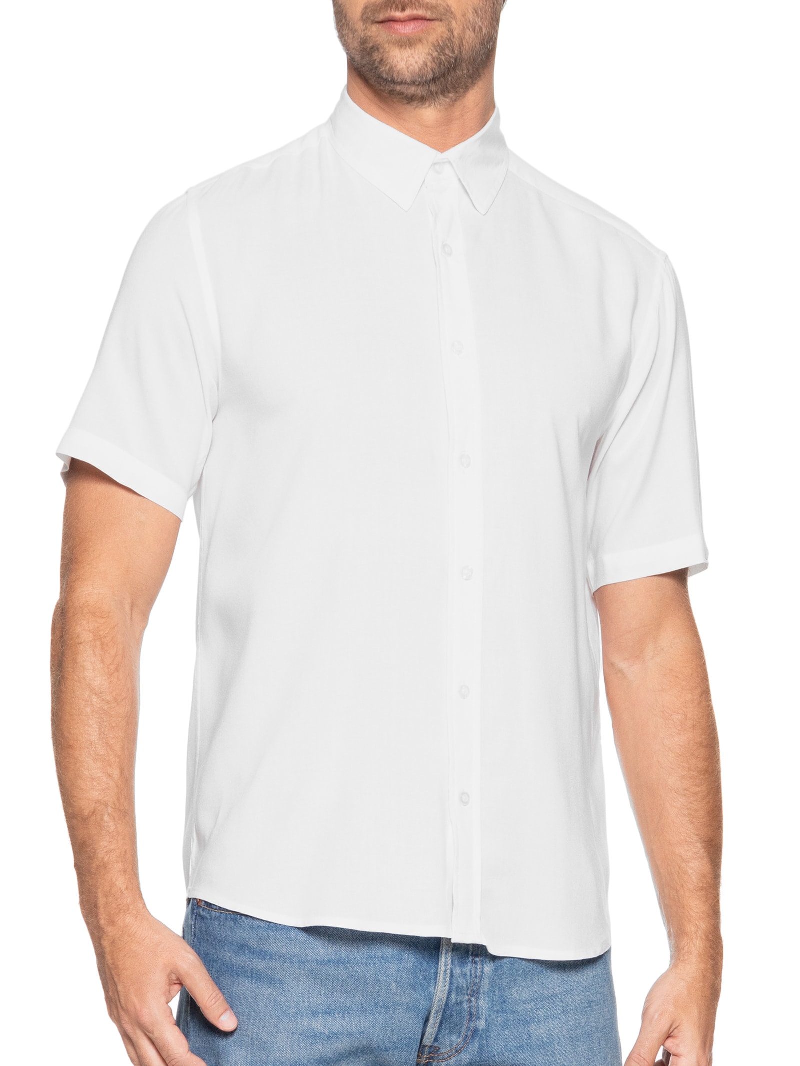 Camisa Masculina De Viscose Manga Curta Branco Basiq Men