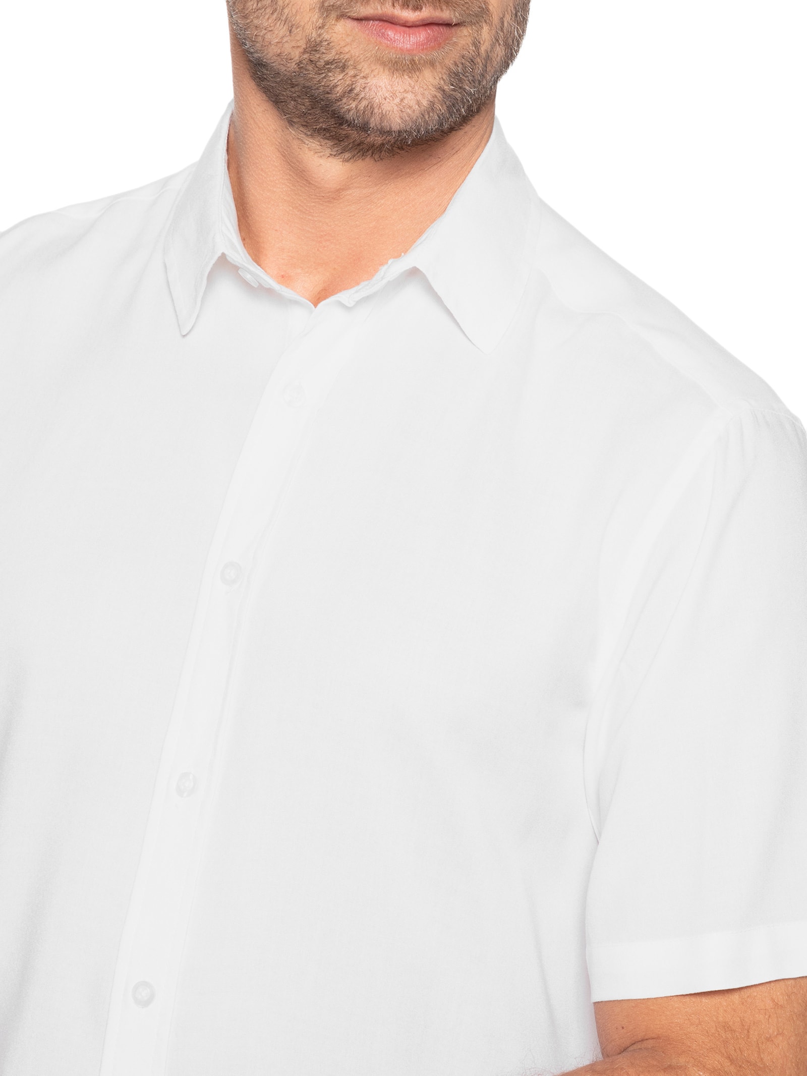 Camisa Masculina De Viscose Manga Curta Branco Basiq Men