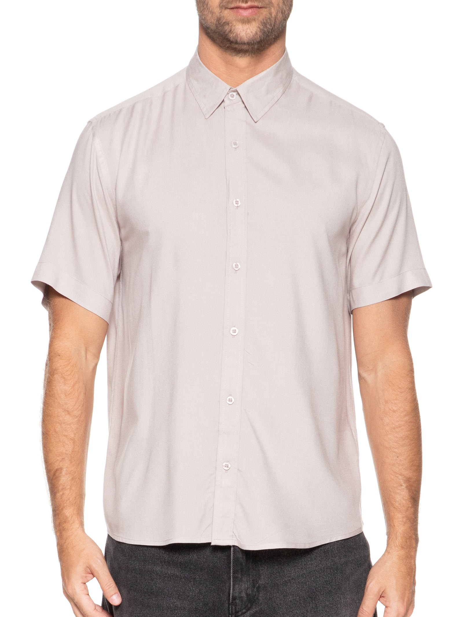 Camisa Masculina De Viscose Manga Curta Cinza Basiq Men