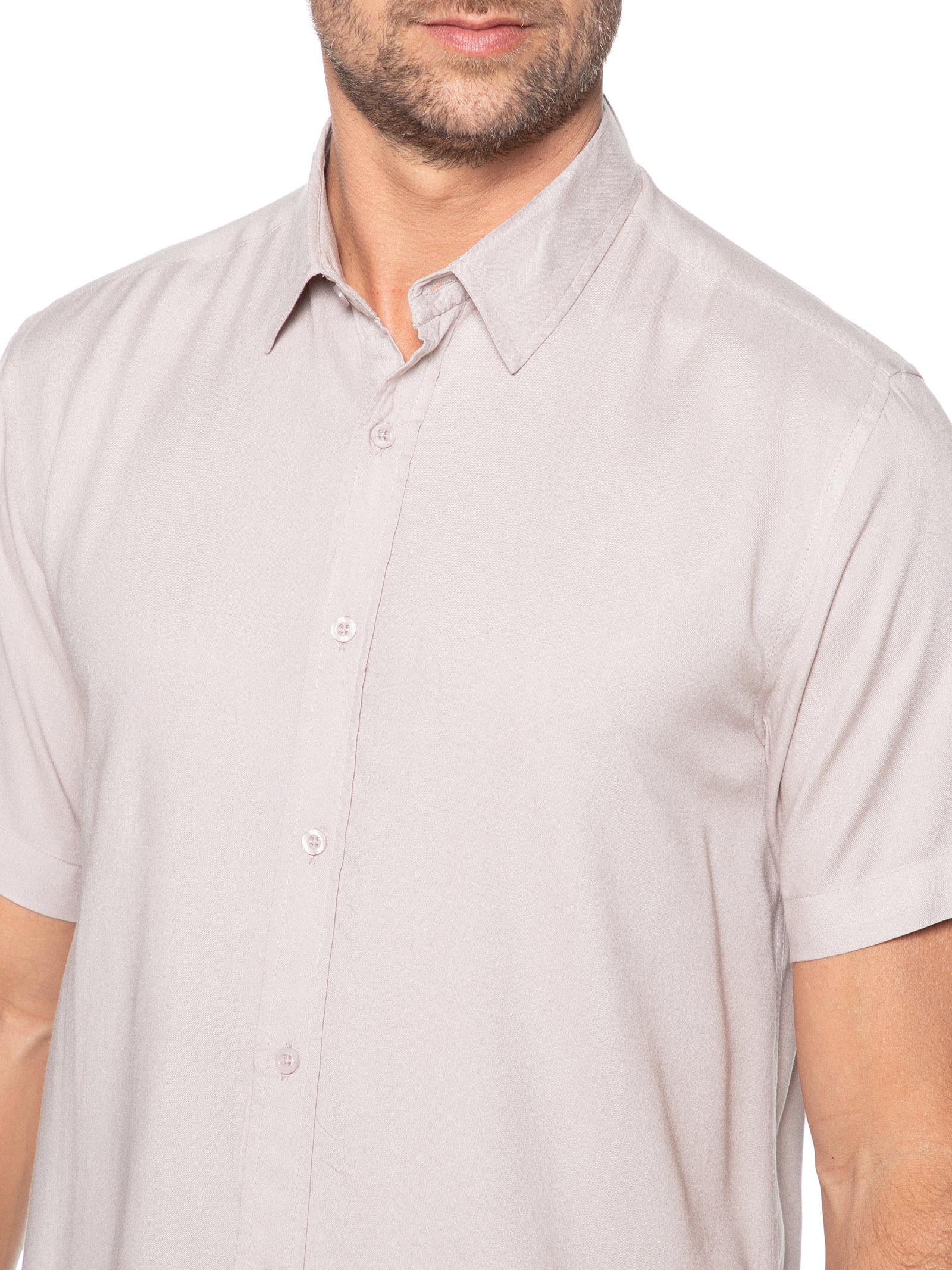 Camisa Masculina De Viscose Manga Curta Cinza Basiq Men