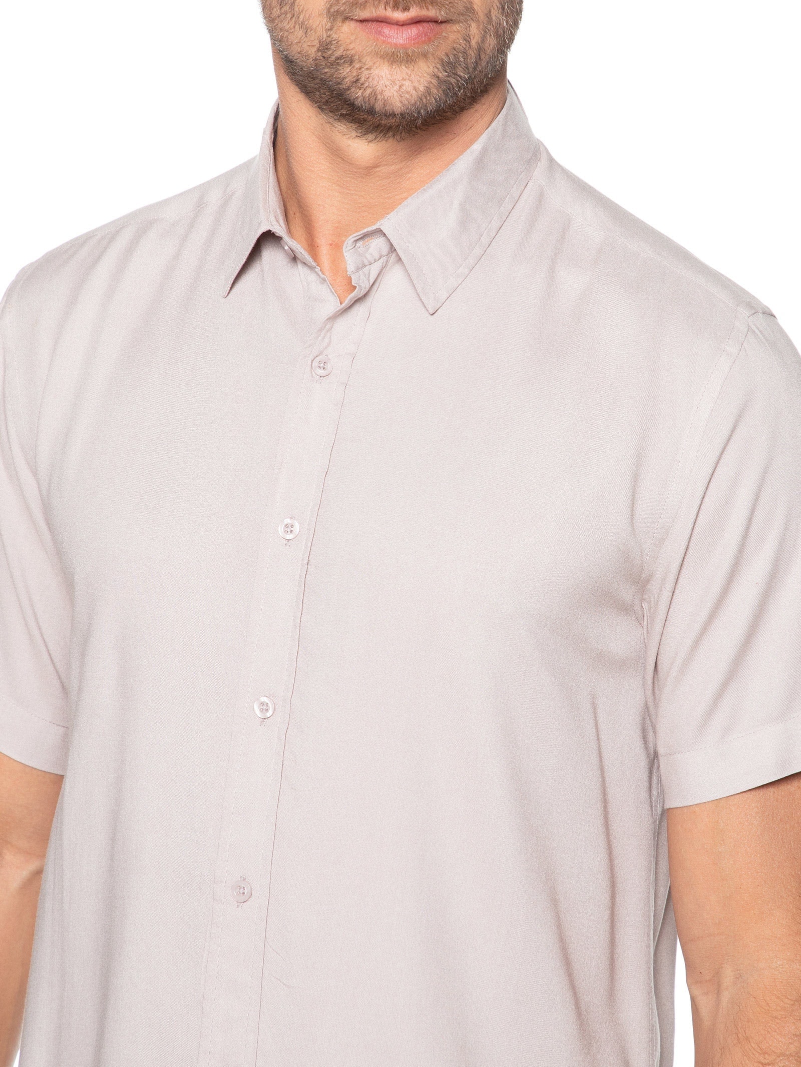 Camisa Masculina De Viscose Manga Curta Cinza Basiq Men