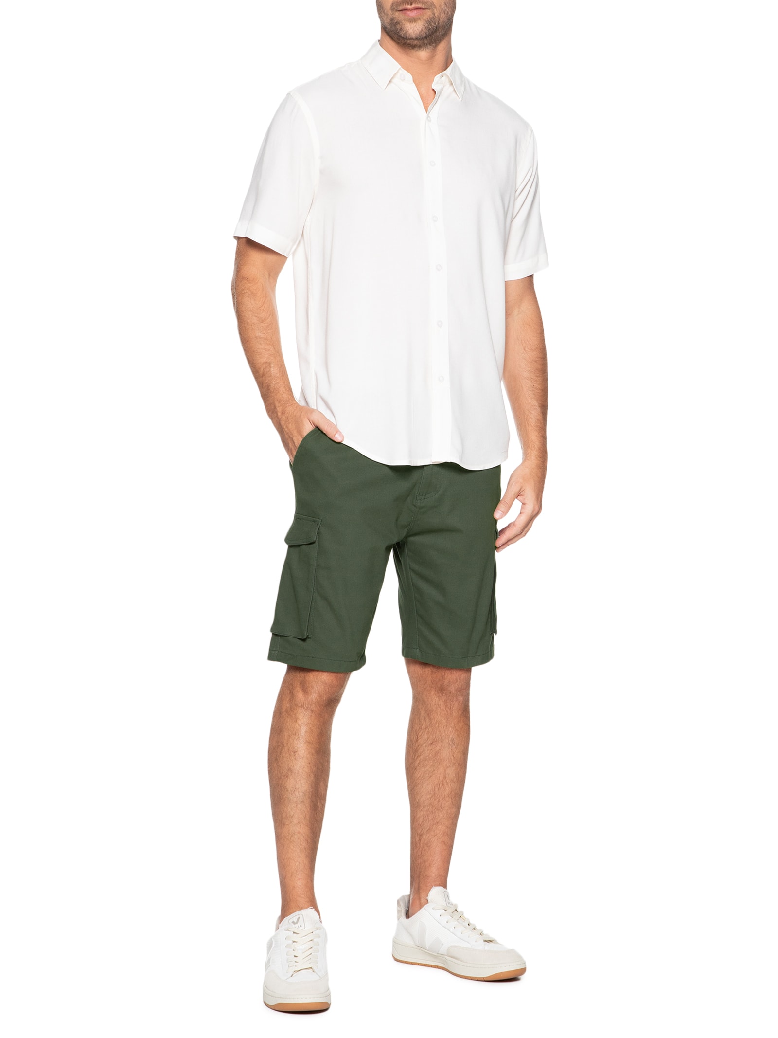 Camisa Masculina De Viscose Manga Curta Off White Basiq Men