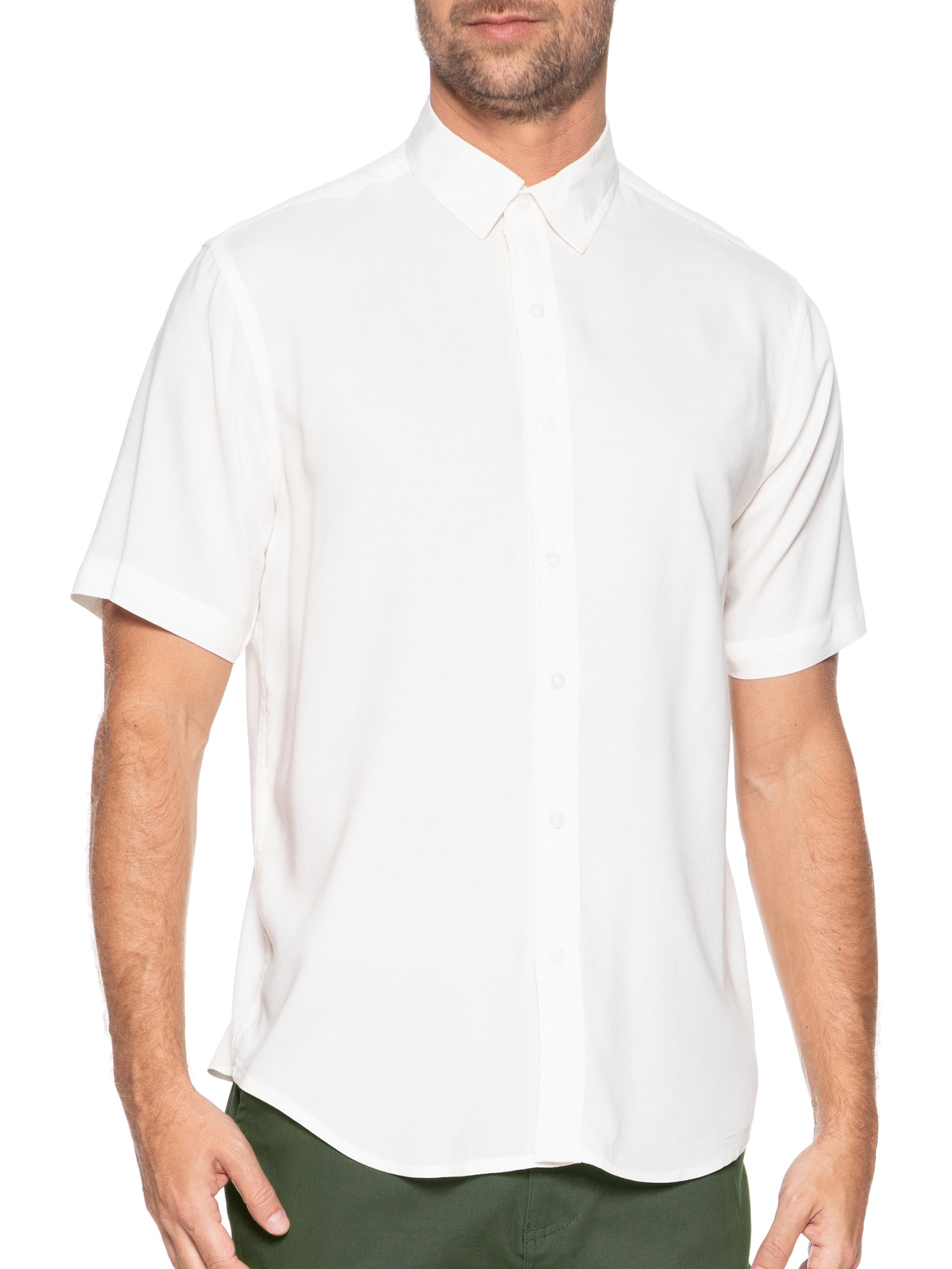 Camisa Masculina De Viscose Manga Curta Off White Basiq Men