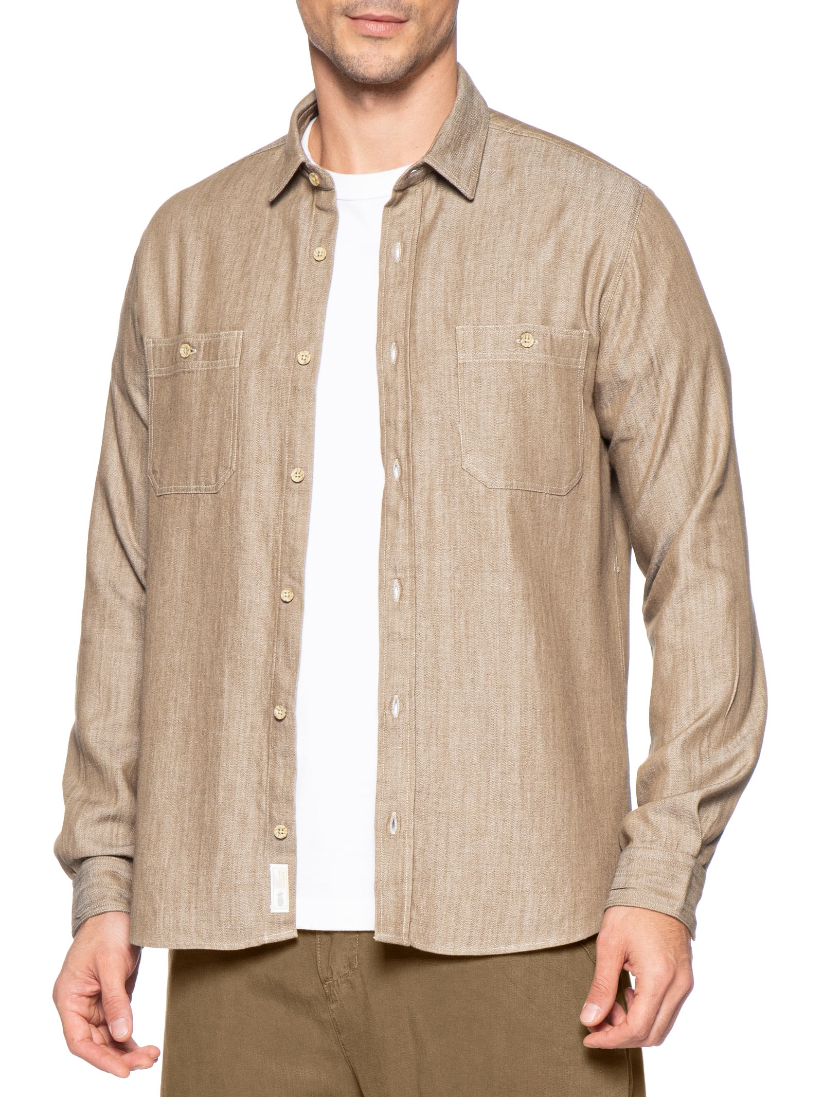 Camisa Masculina Denim Bege Pineapple