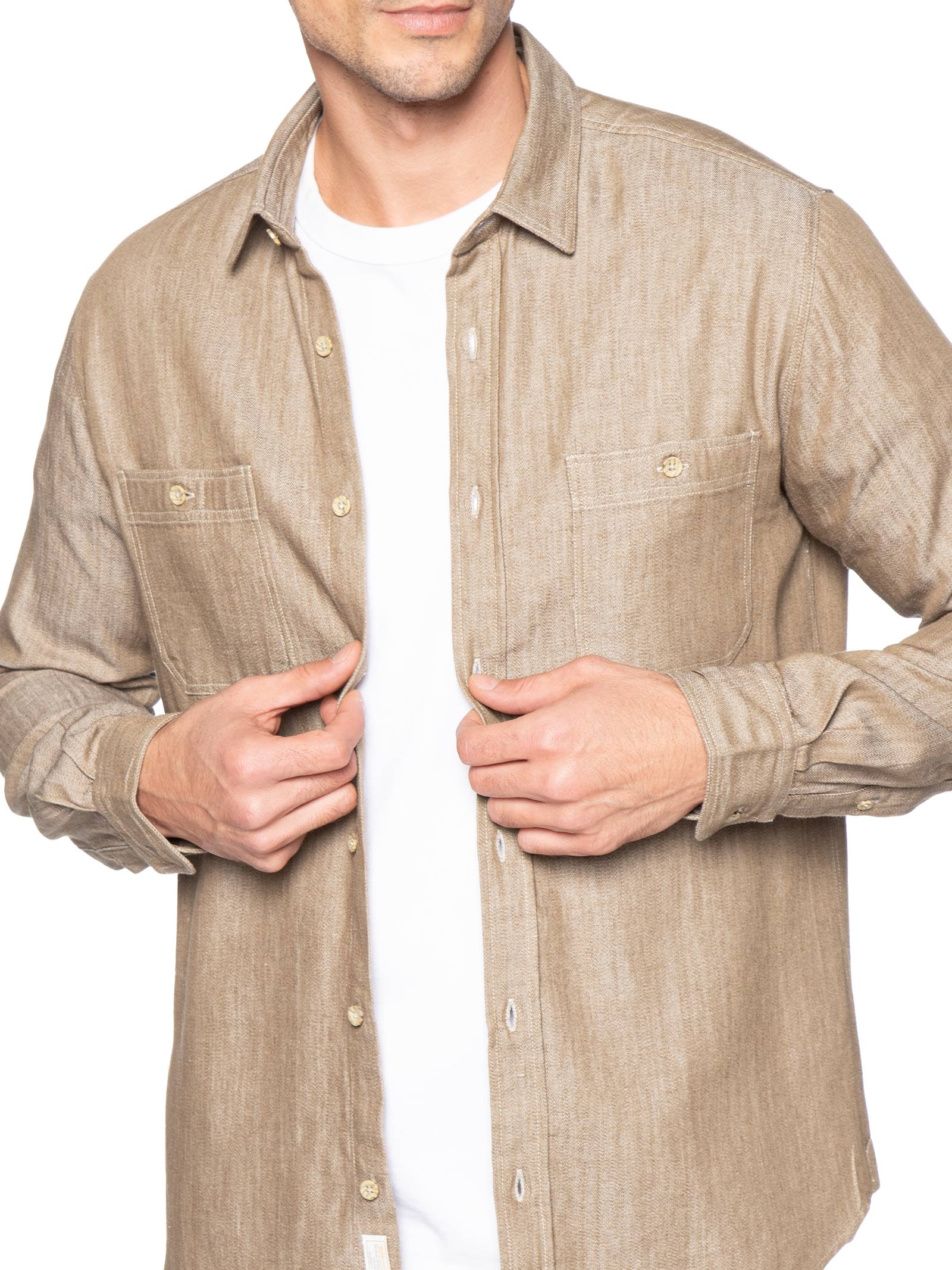 Camisa Masculina Denim Bege Pineapple