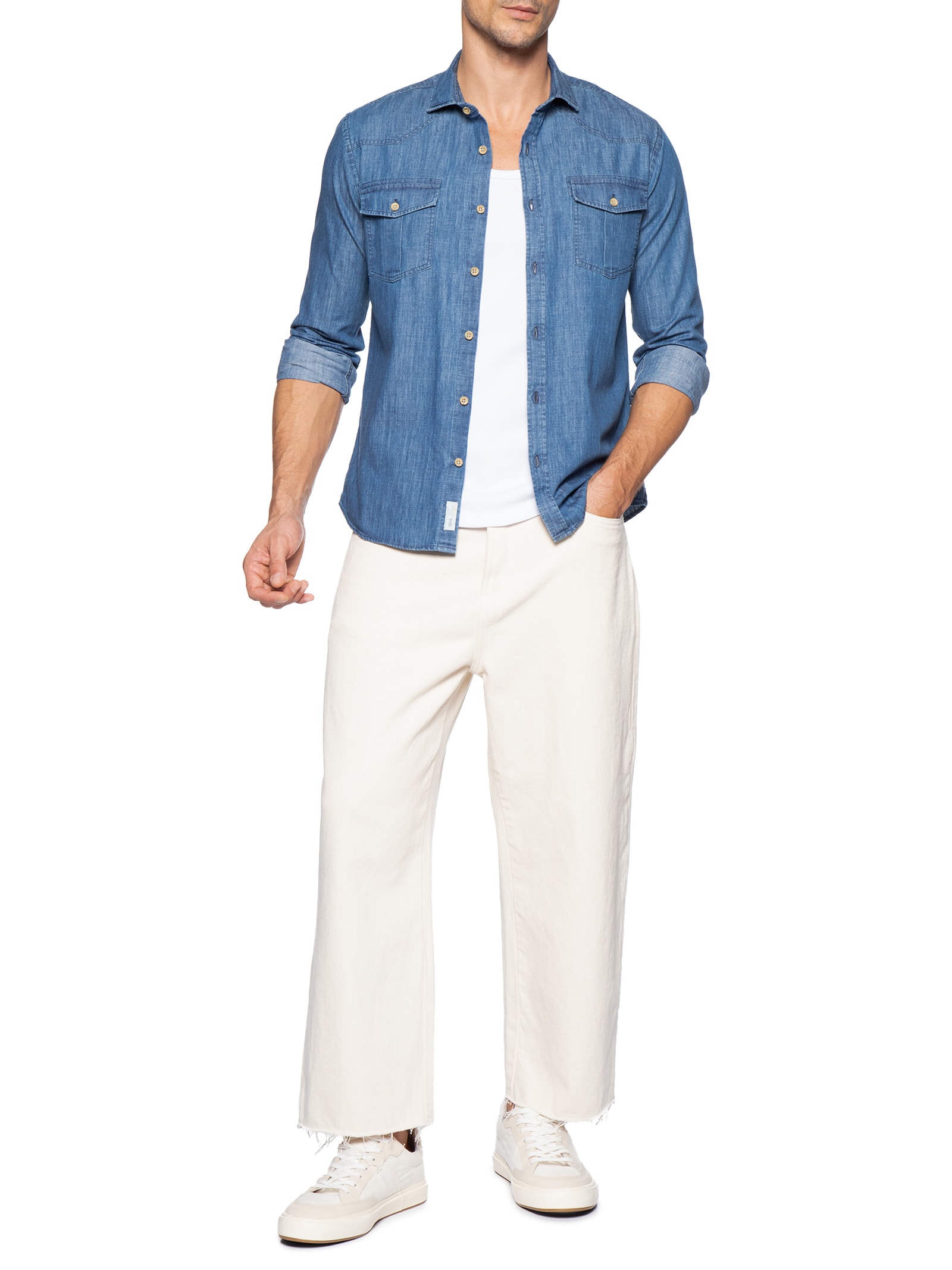 Camisa Masculina Denim Índigo Azul Pineapple