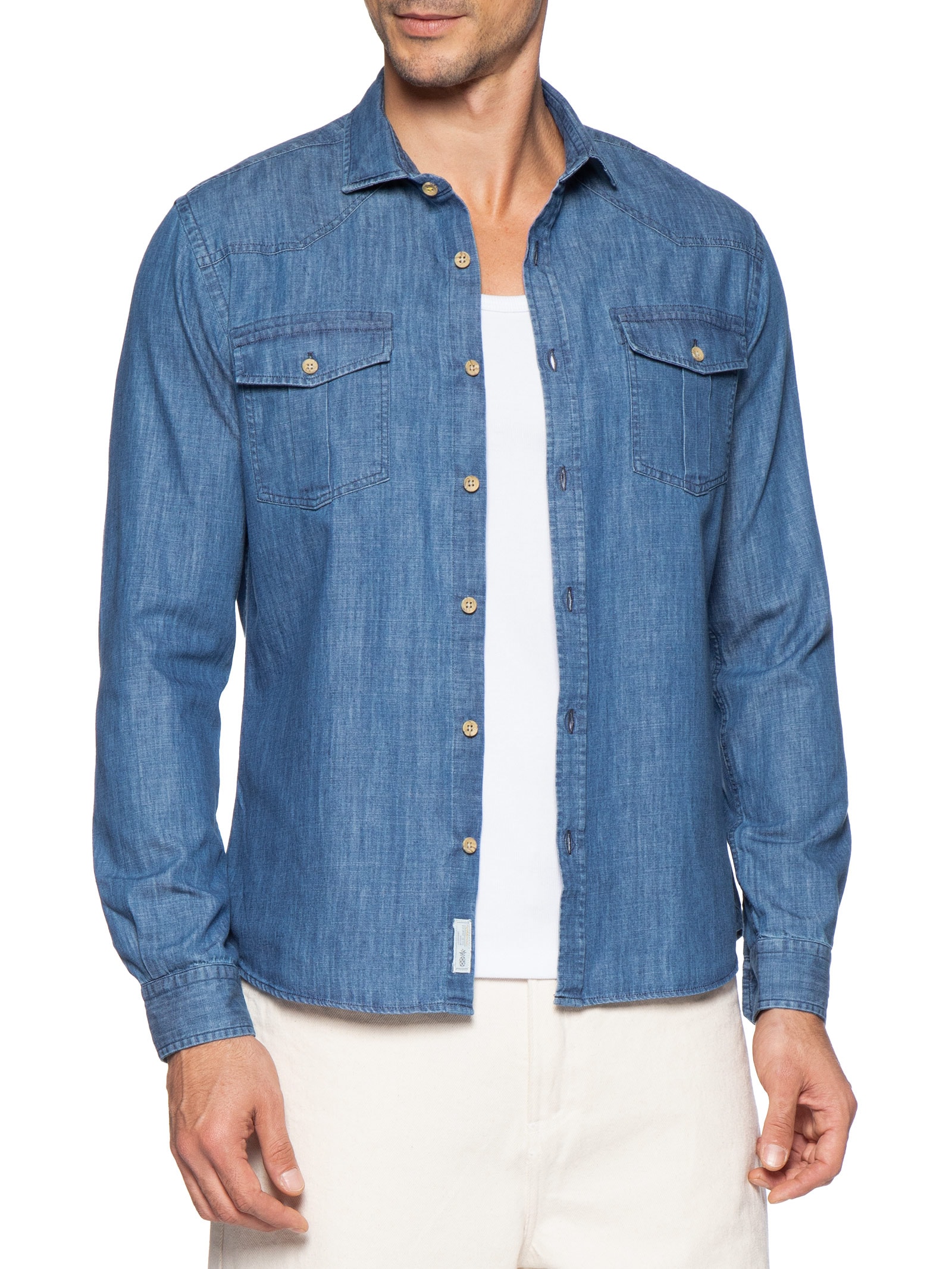Camisa Masculina Denim Índigo Azul Pineapple