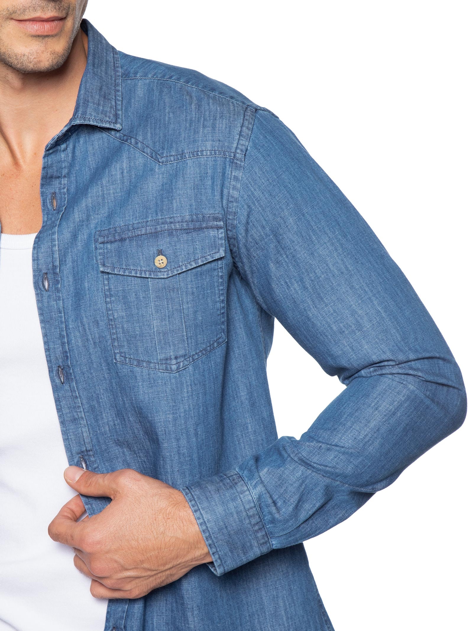 Camisa Masculina Denim Índigo Azul Pineapple