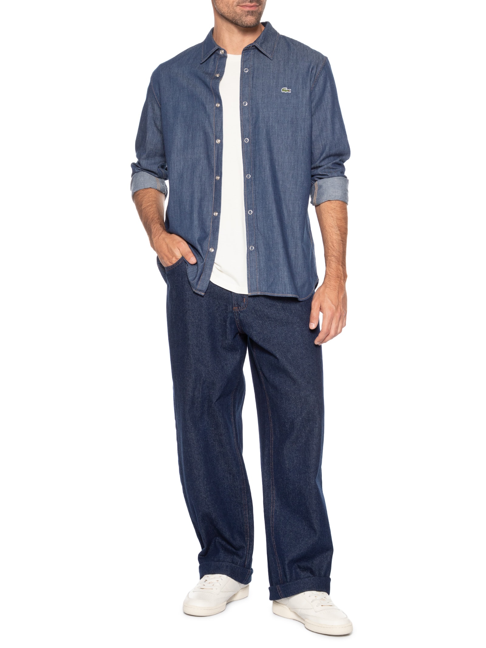 Camisa Masculina Denim Regular Fit Azul Lacoste