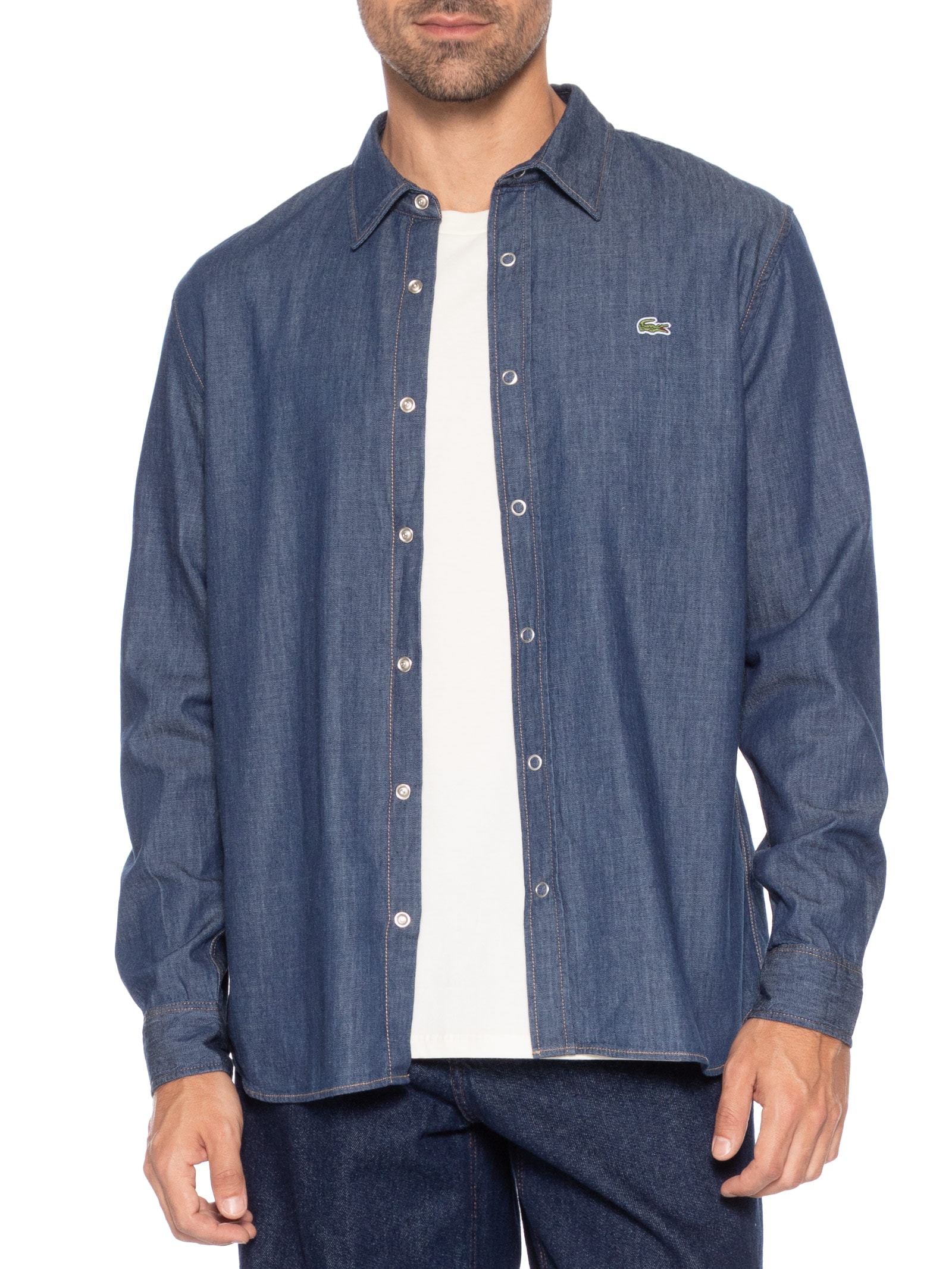 Camisa Masculina Denim Regular Fit Azul Lacoste