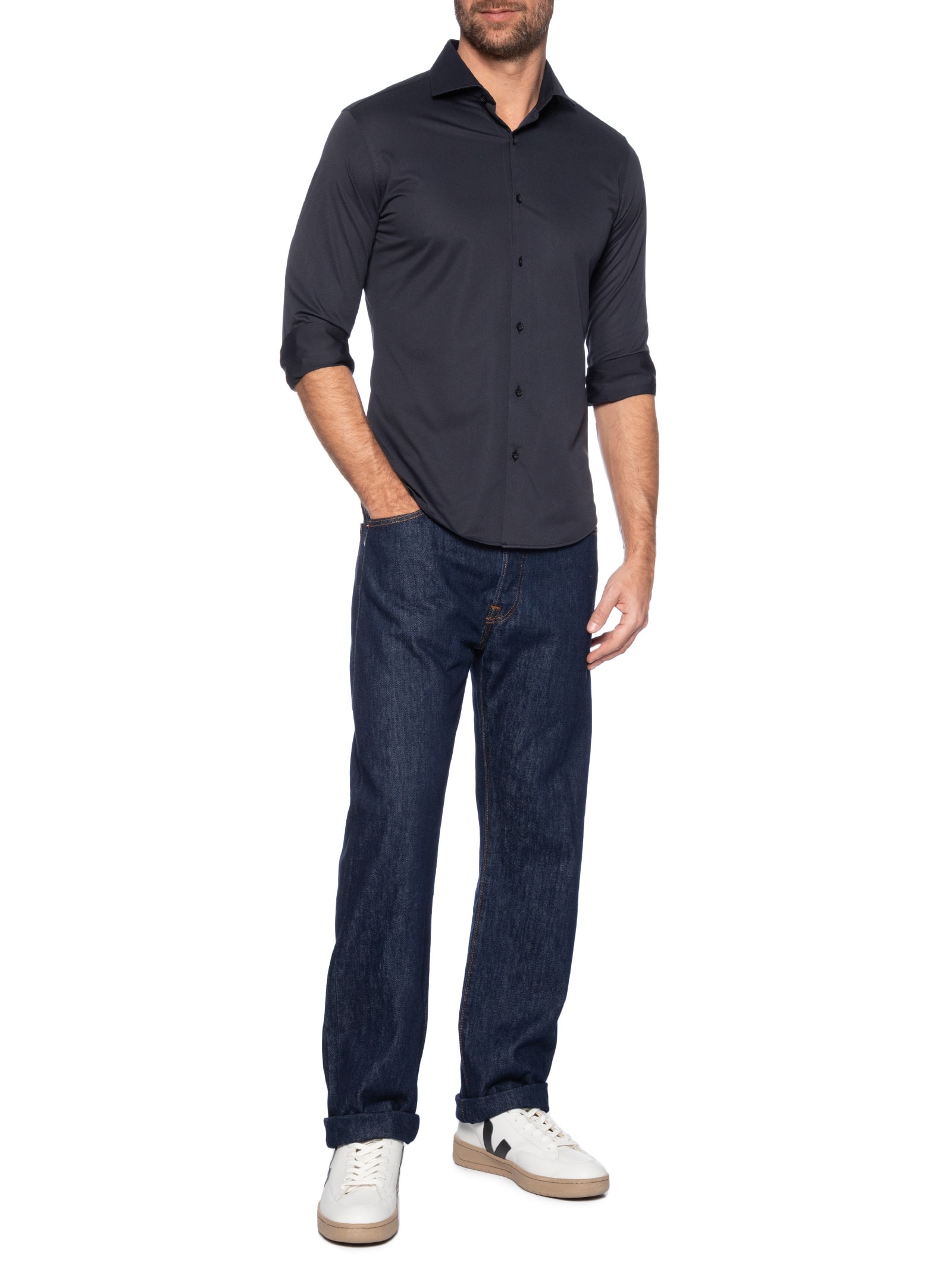 Camisa Masculina Easy Care Tecnológica Slim Fit Azul '2 Essential