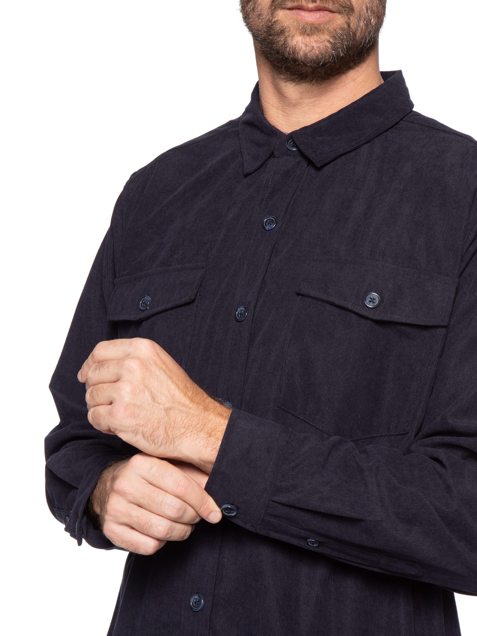 Camisa Masculina em Cotelê Azul Basiq Men