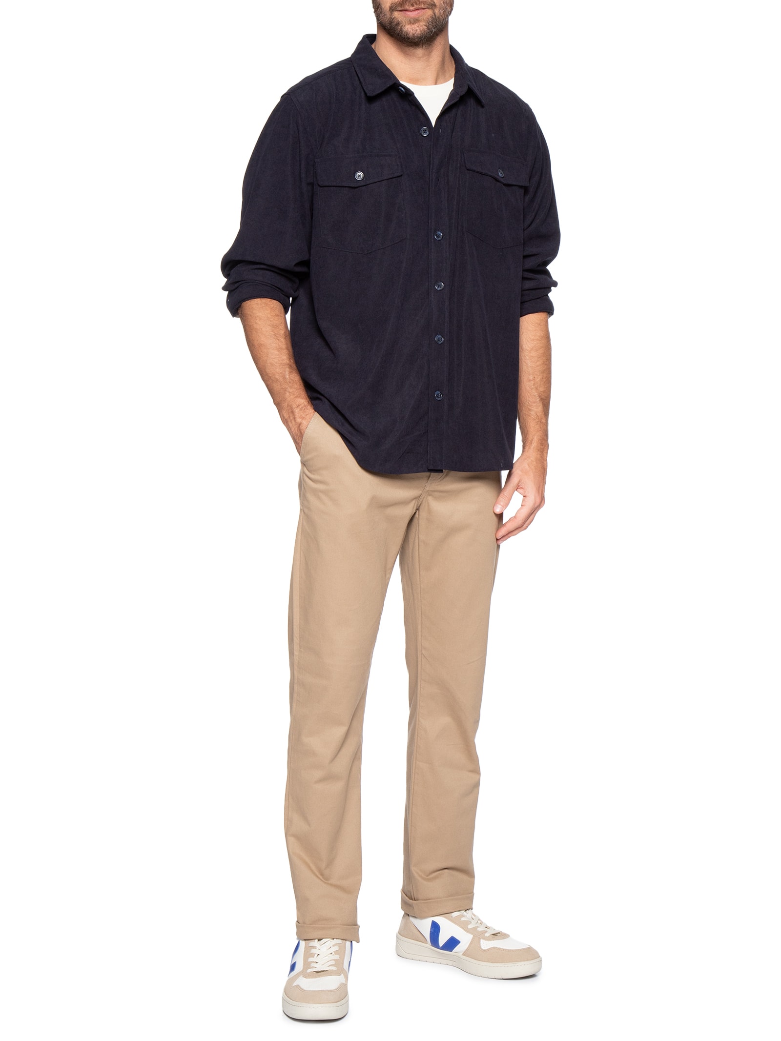 Camisa Masculina em Cotelê Azul Basiq Men