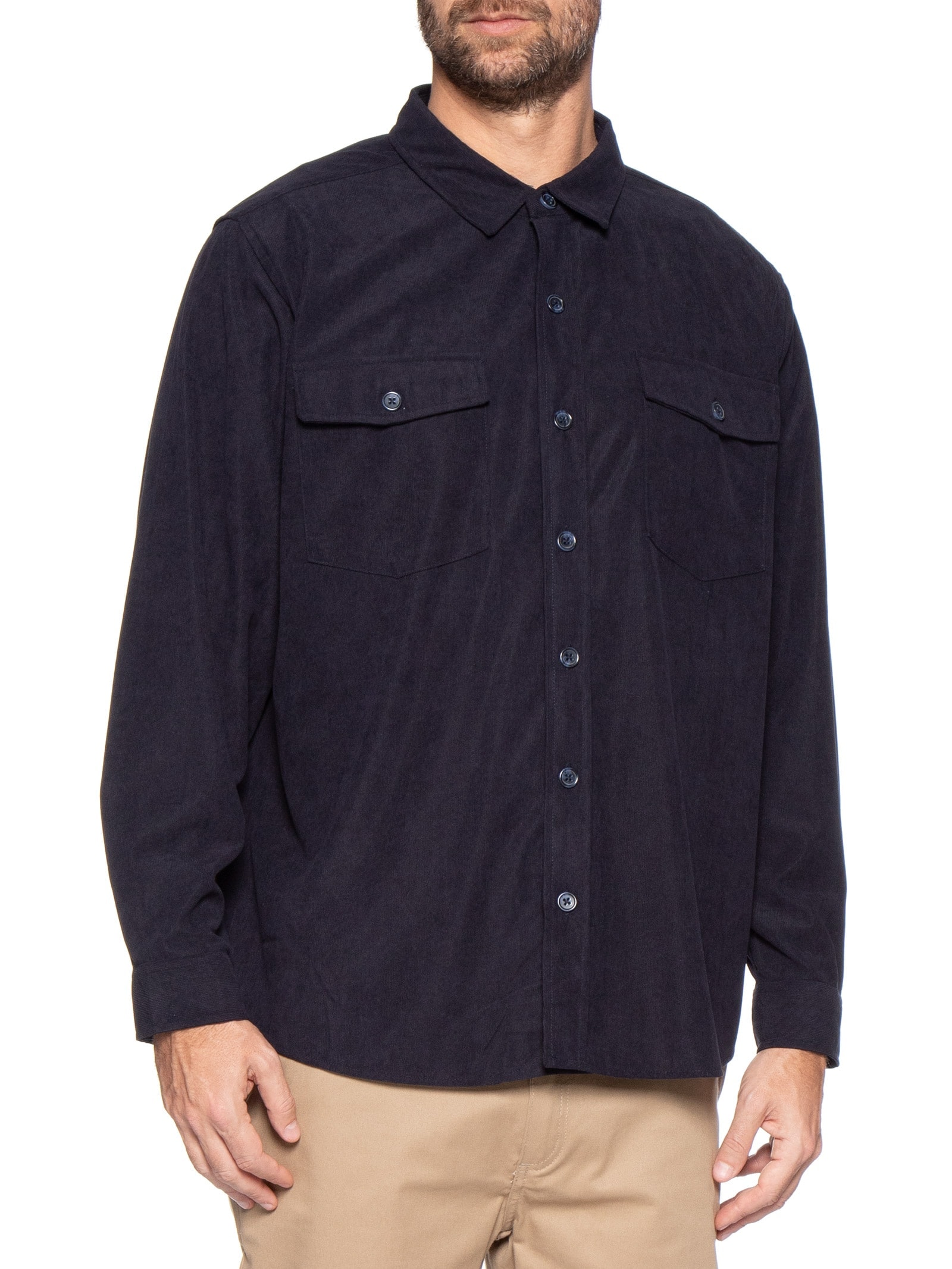 Camisa Masculina em Cotelê Azul Basiq Men