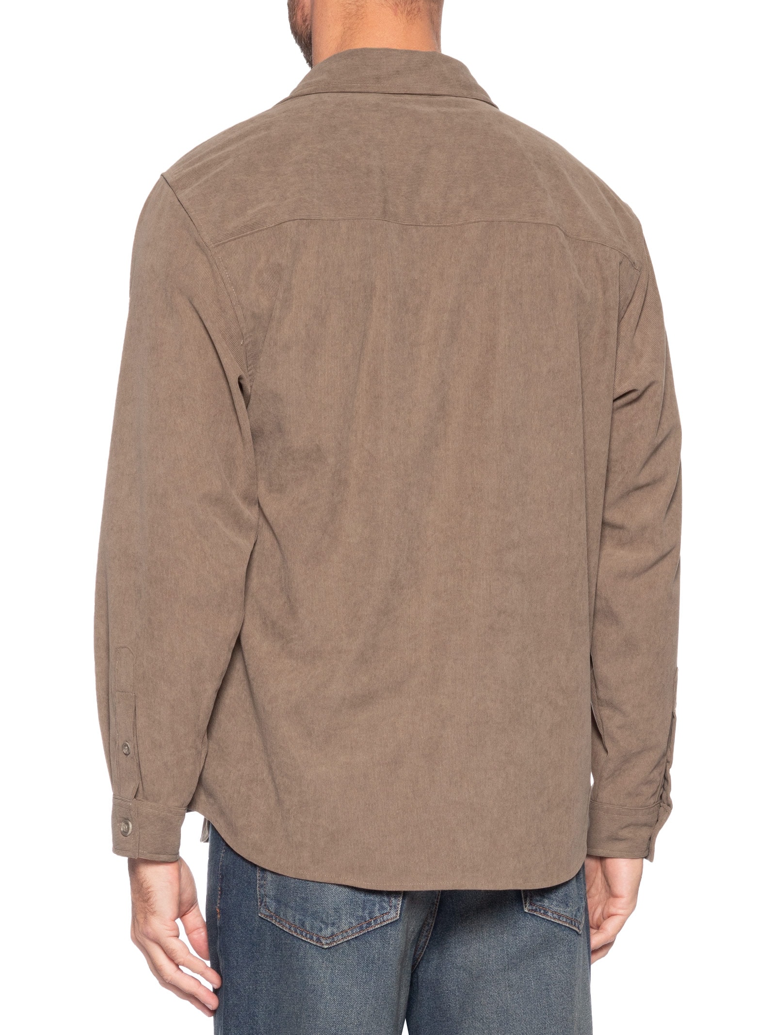 Camisa Masculina em Cotelê Marrom Basiq Men