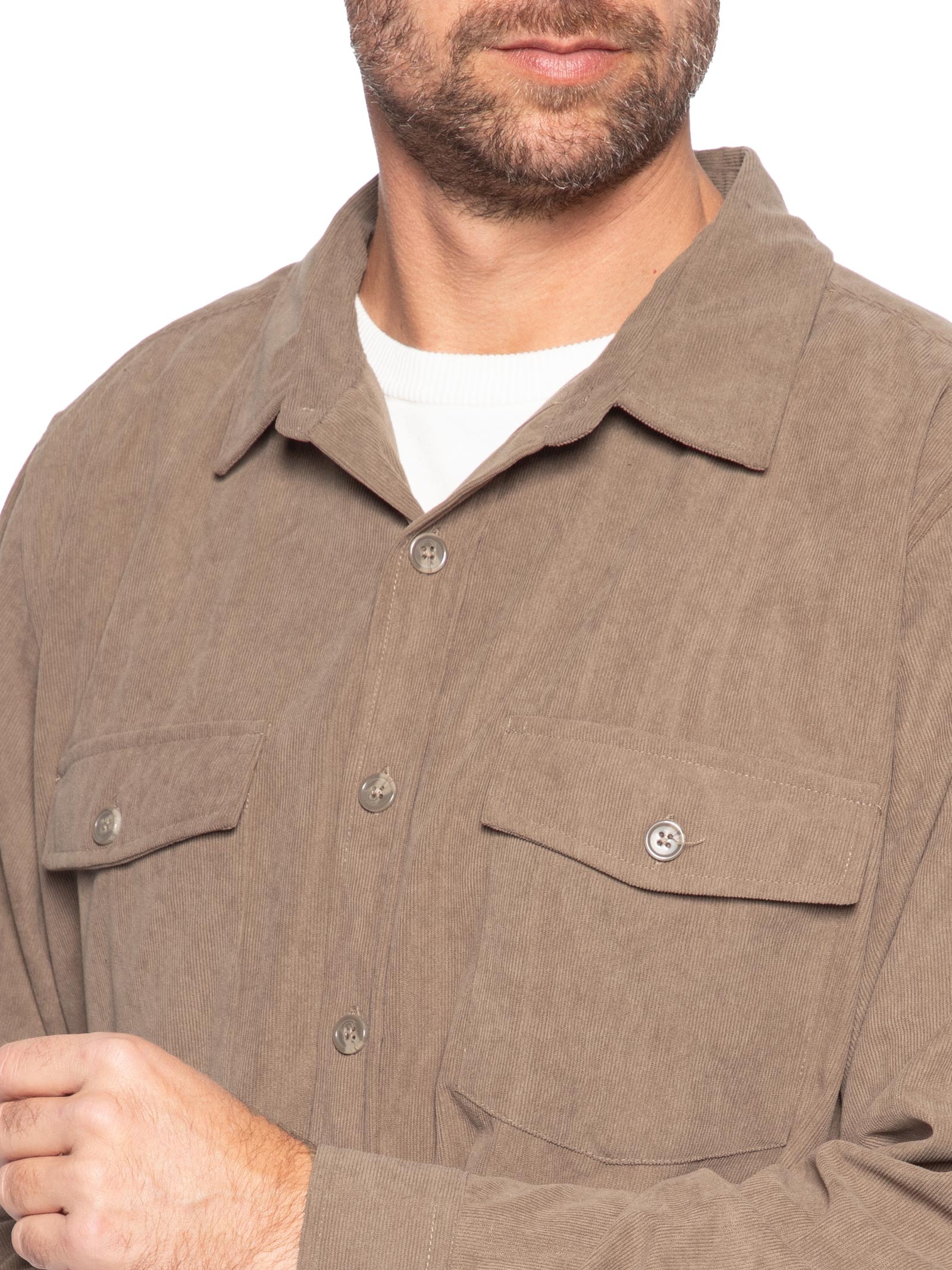 Camisa Masculina em Cotelê Marrom Basiq Men