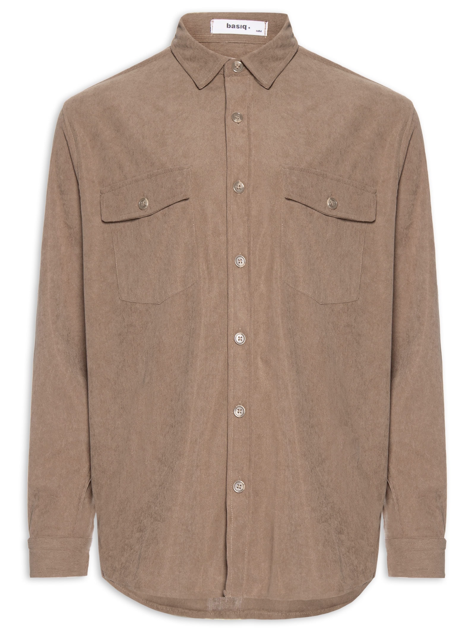 Camisa Masculina em Cotelê Marrom Basiq Men