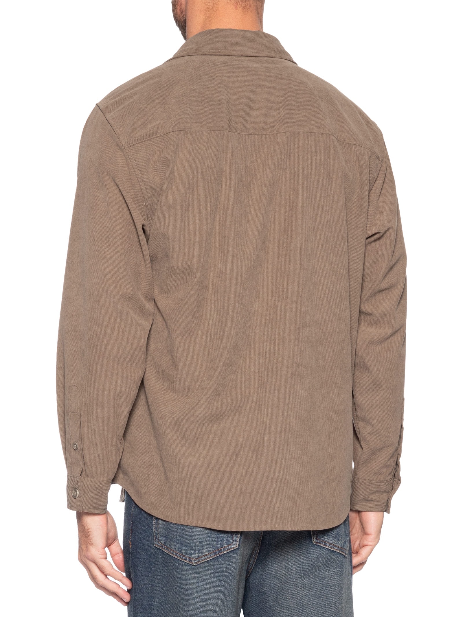 Camisa Masculina em Cotelê Marrom Basiq Men