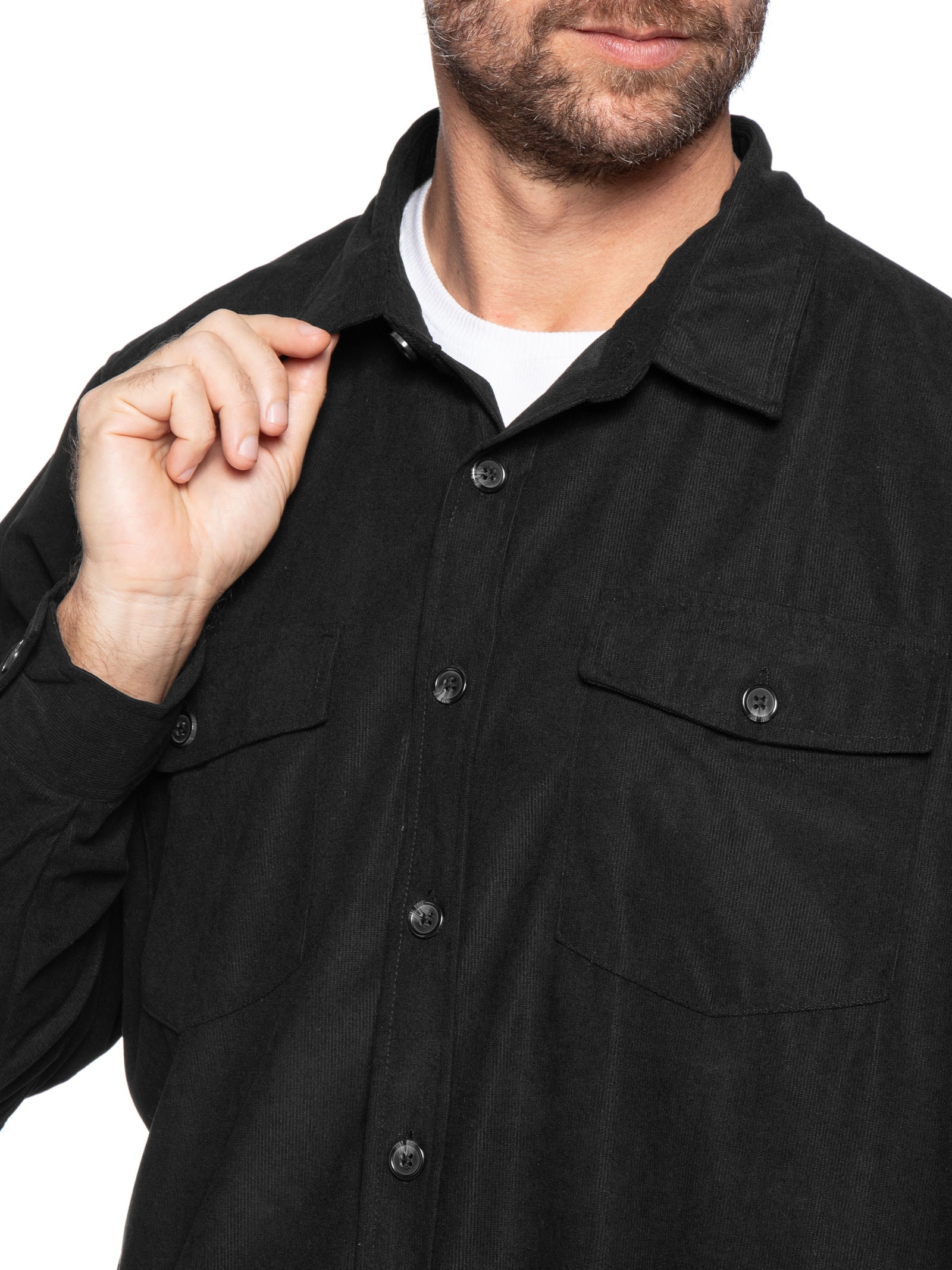 Camisa Masculina em Cotelê Preto Basiq Men