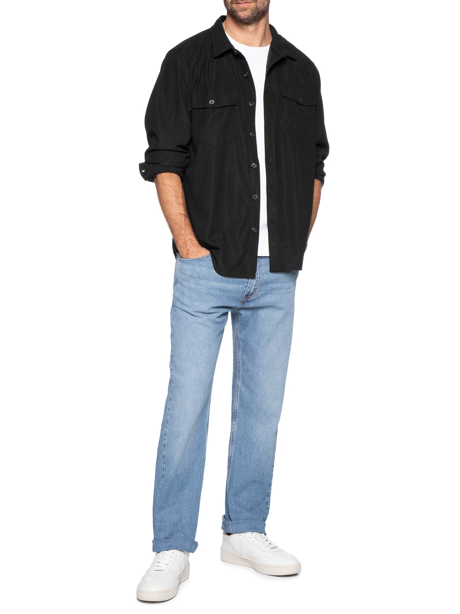 Camisa Masculina em Cotelê Preto Basiq Men