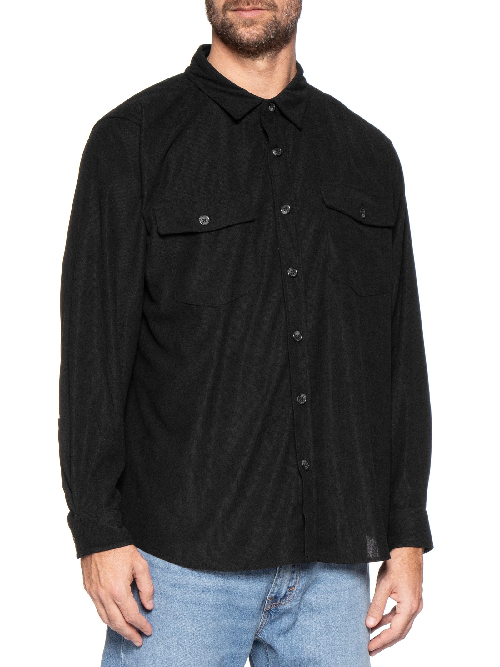 Camisa Masculina em Cotelê Preto Basiq Men
