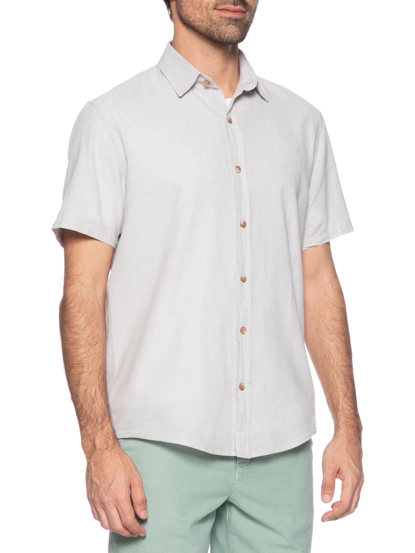 Camisa Masculina Em Linho Belize Manga Curta Cinza Austral