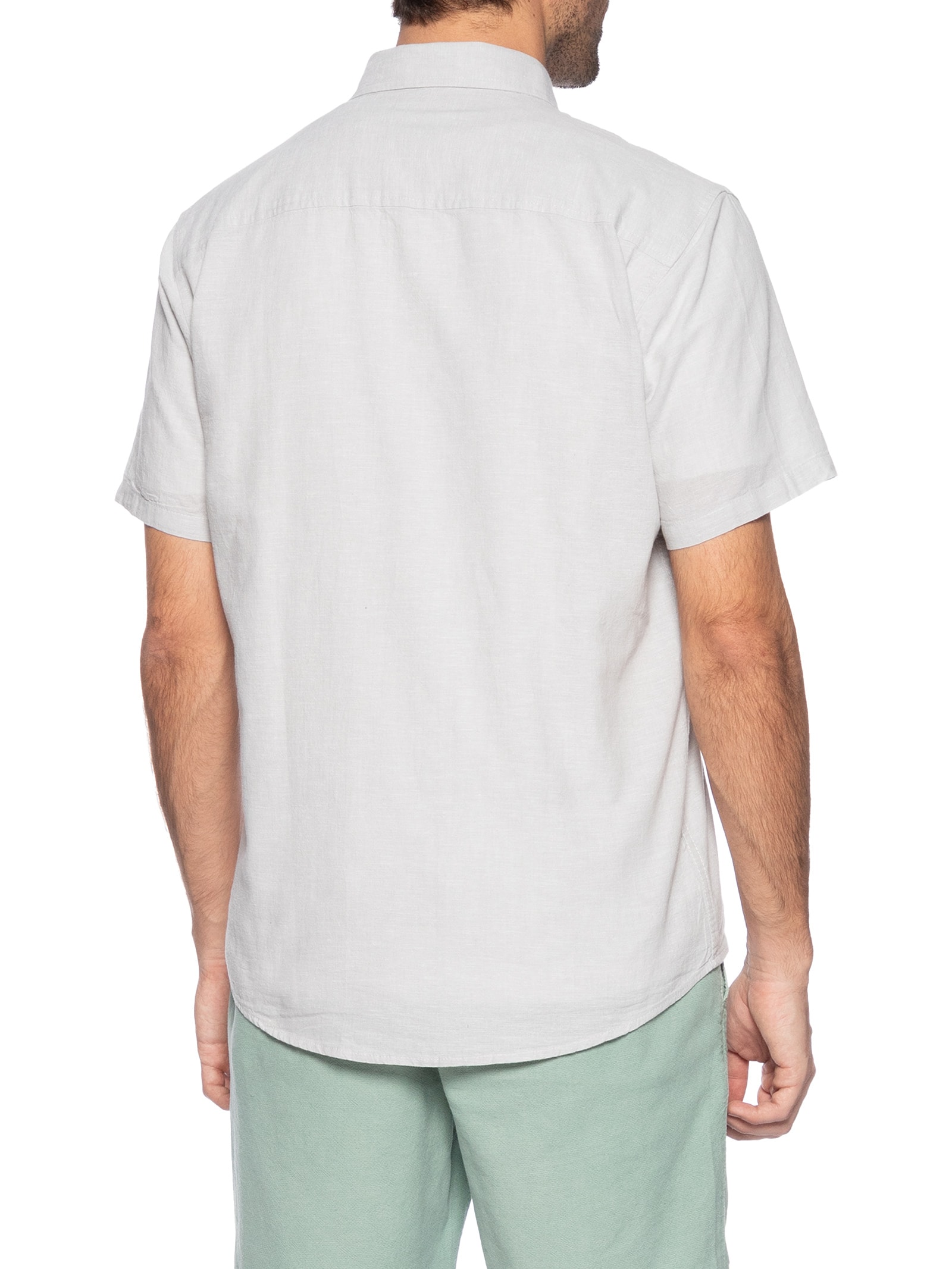 Camisa Masculina Em Linho Belize Manga Curta Cinza Austral