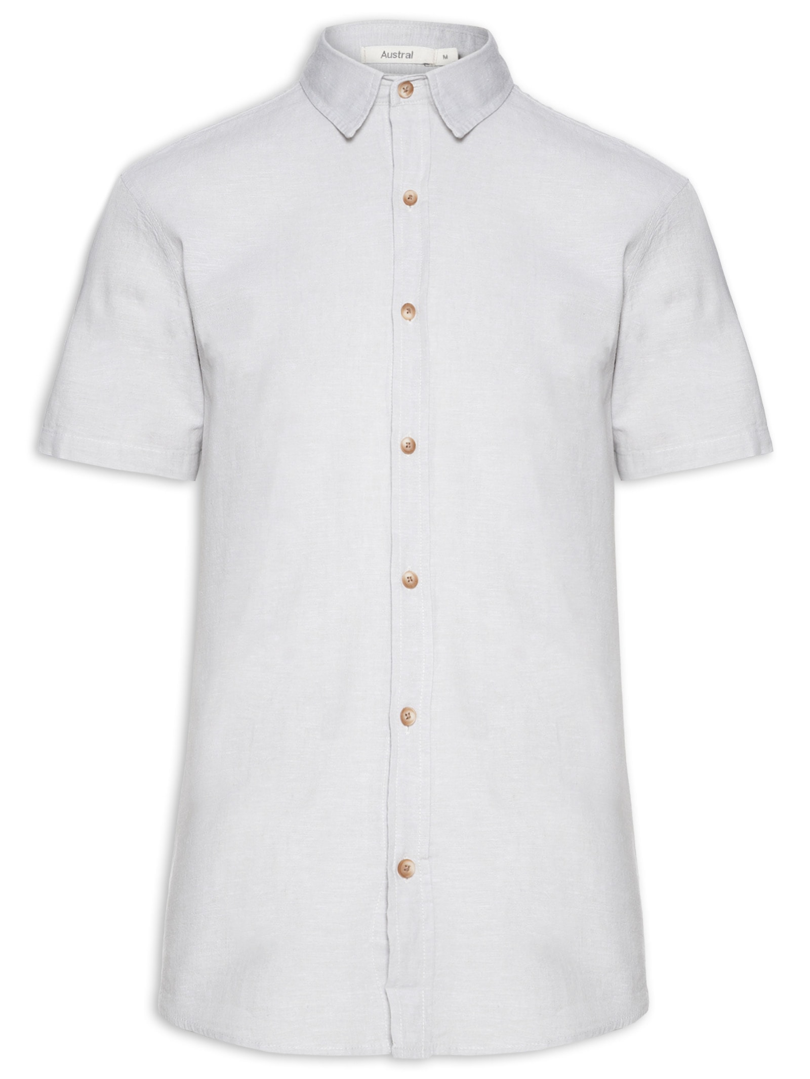 Camisa Masculina Em Linho Belize Manga Curta Cinza Austral