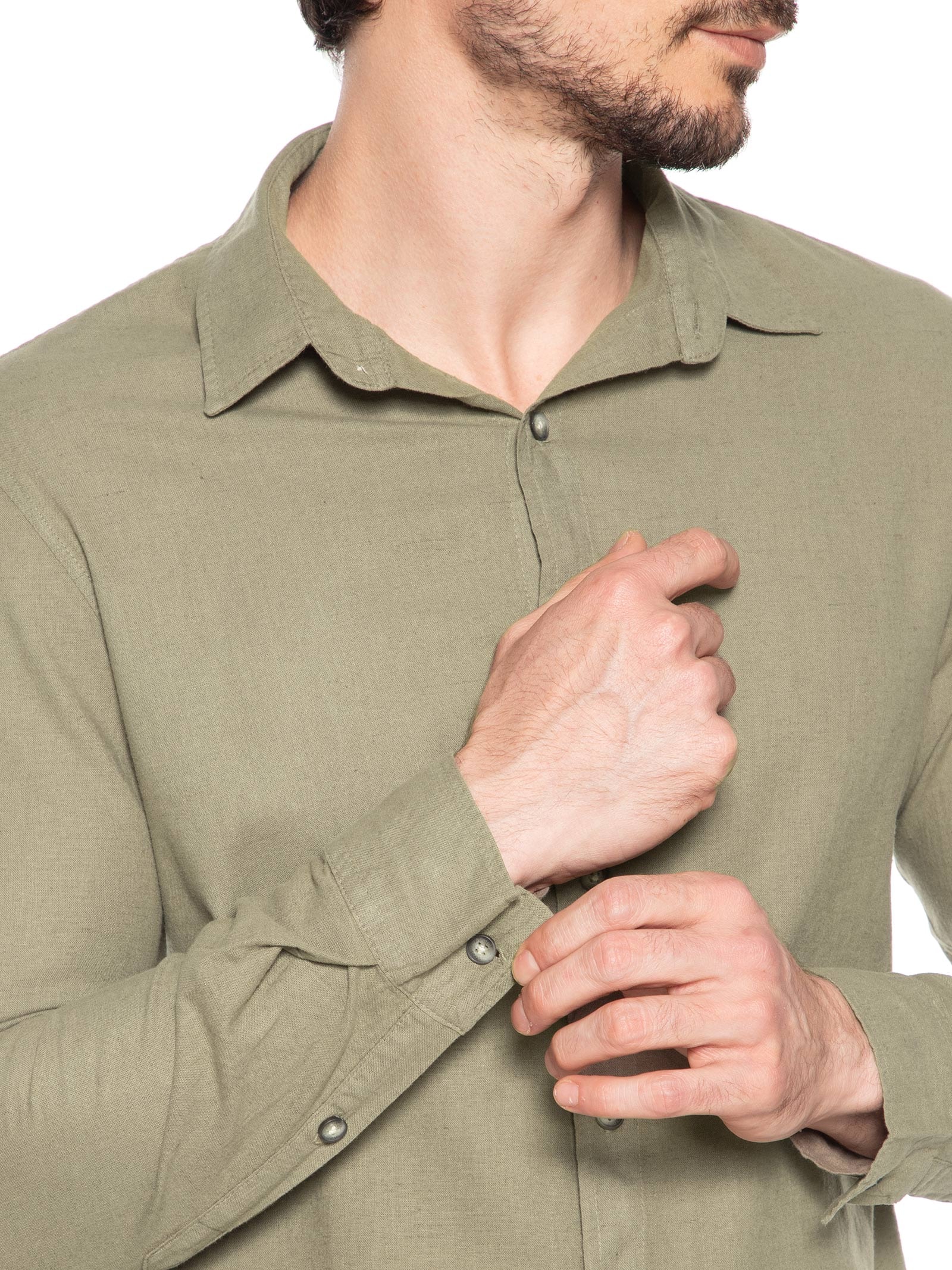 Camisa Masculina Em Linho Noronha Manha Longa Verde Austral