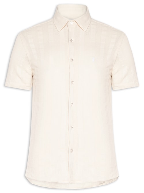 Camisa Masculina Em Malha De Tricot Listras – Bege
