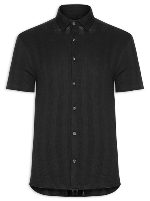 Camisa Masculina Em Malha De Tricot Listras – Preto