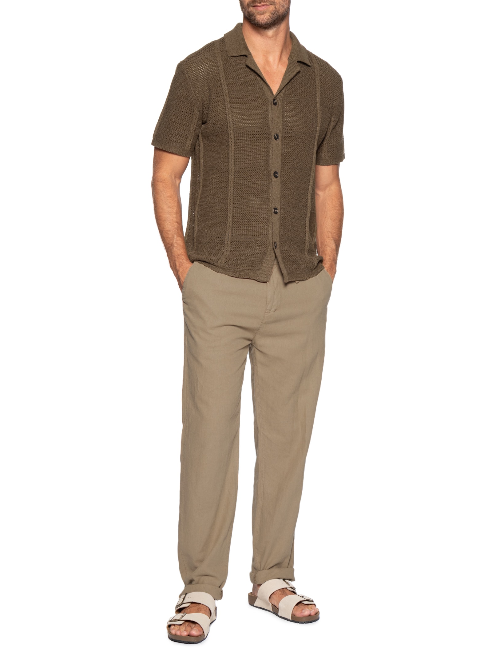 Camisa Masculina em Tricô Texturizada Marrom Hering