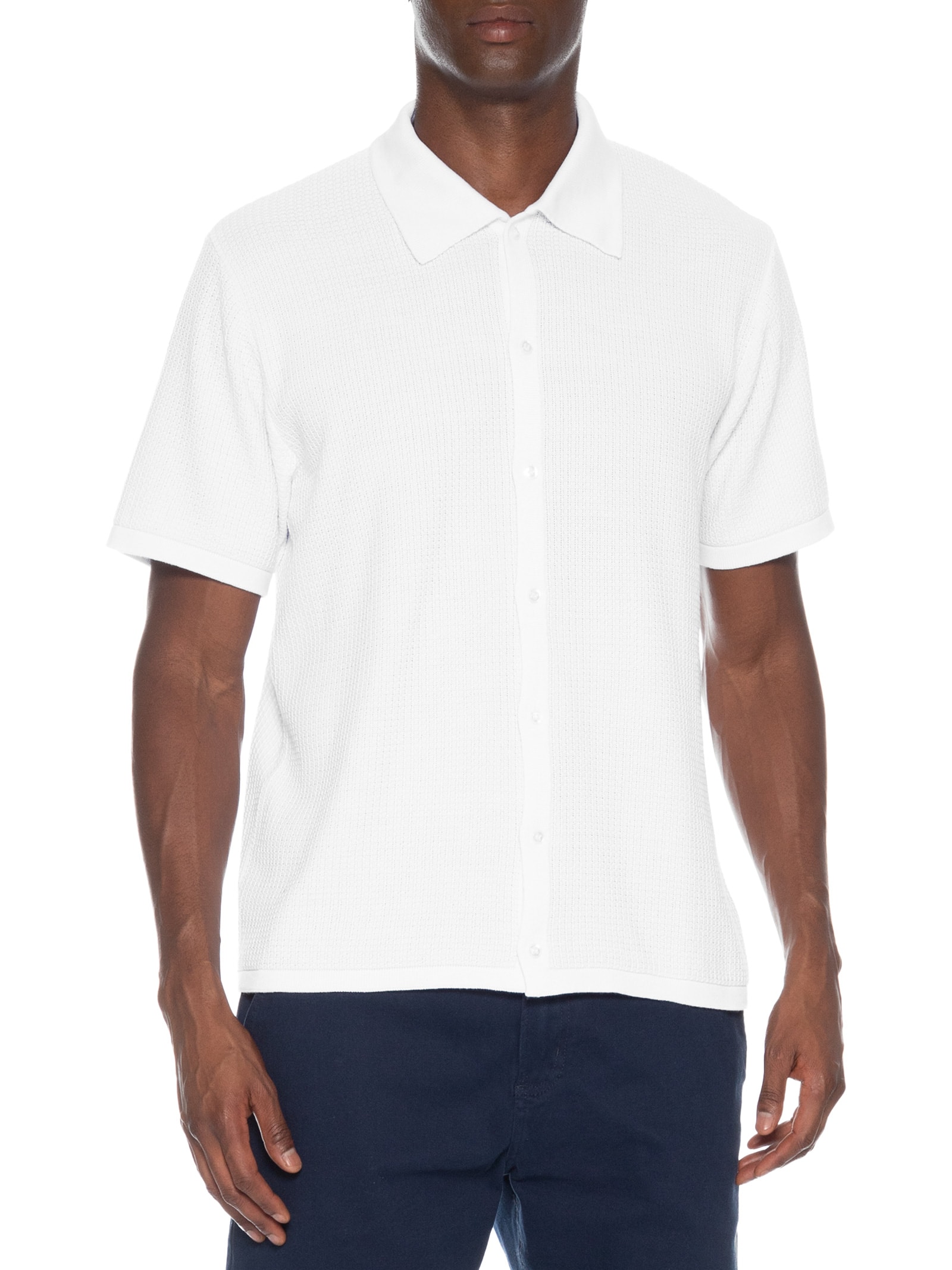 Camisa Masculina Em Tricot Regular Branco Basiq Men