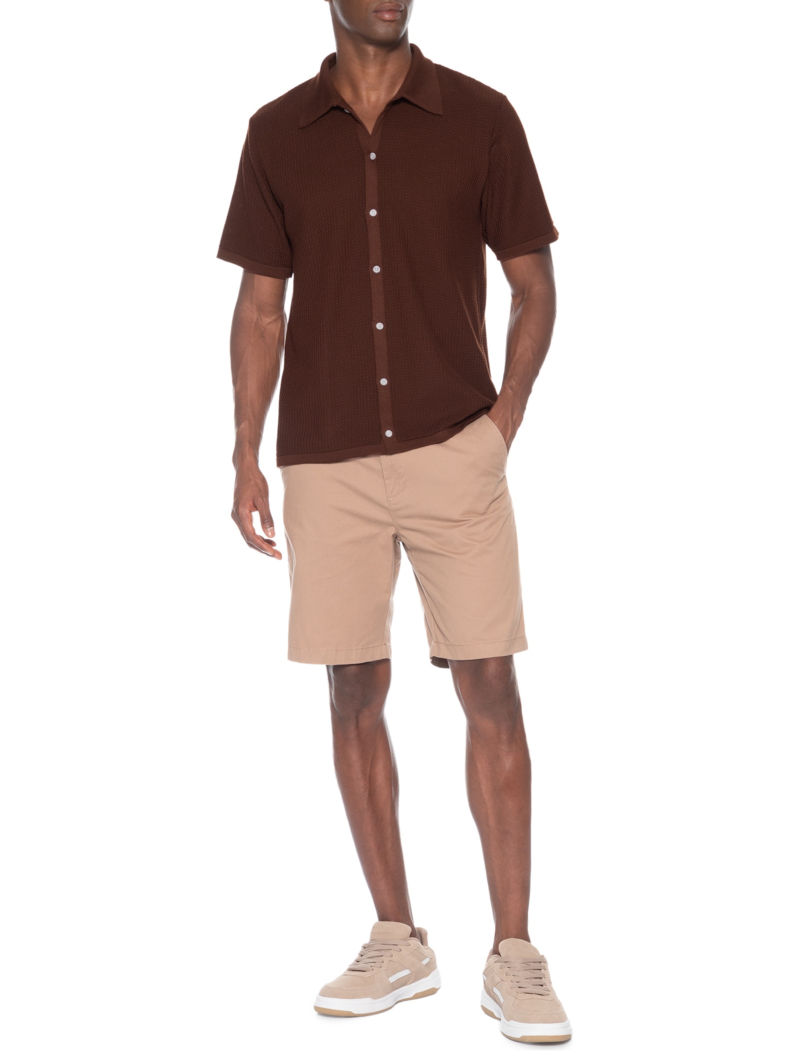Camisa Masculina Em Tricot Regular Marrom Basiq Men