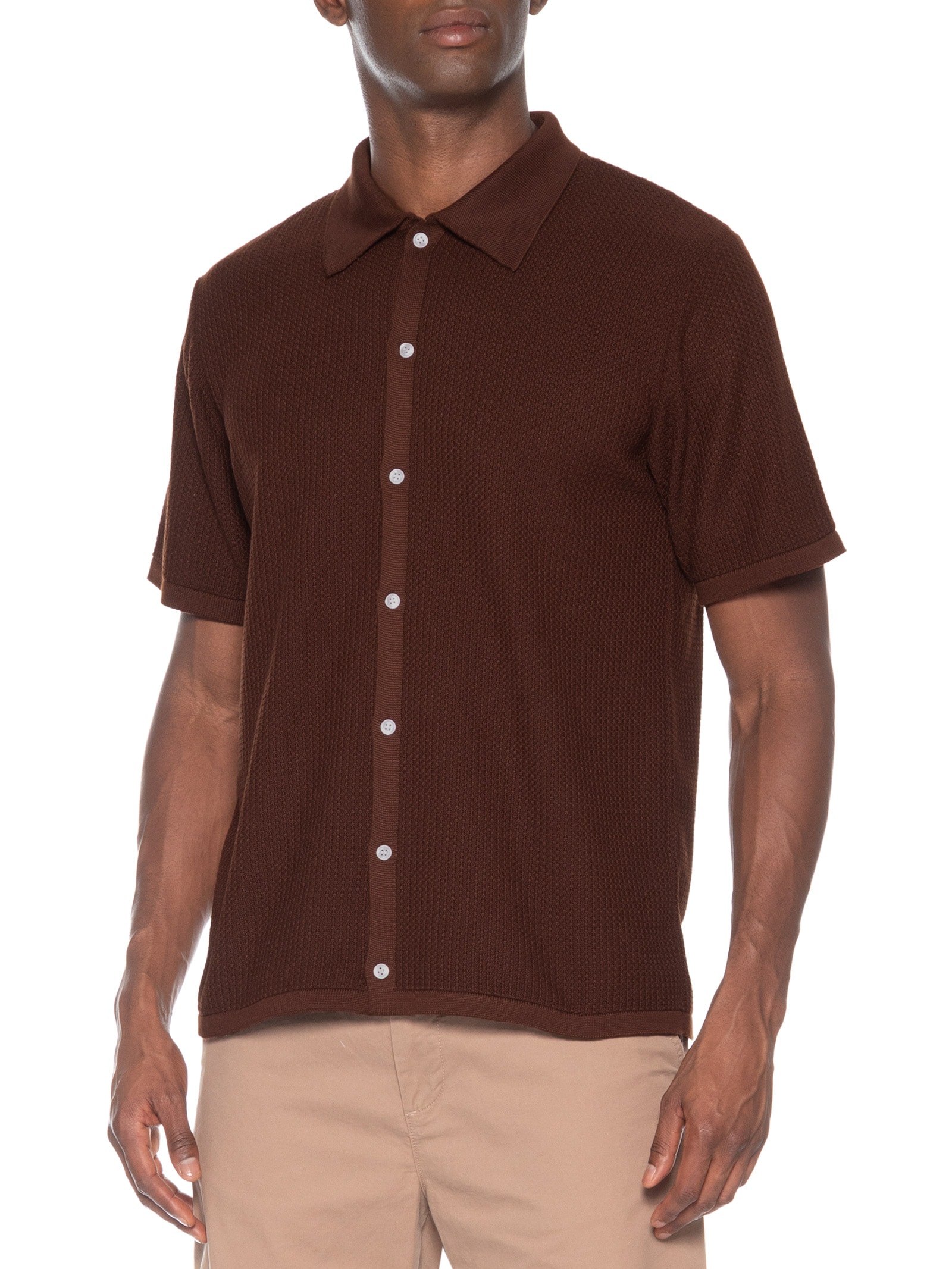 Camisa Masculina Em Tricot Regular Marrom Basiq Men