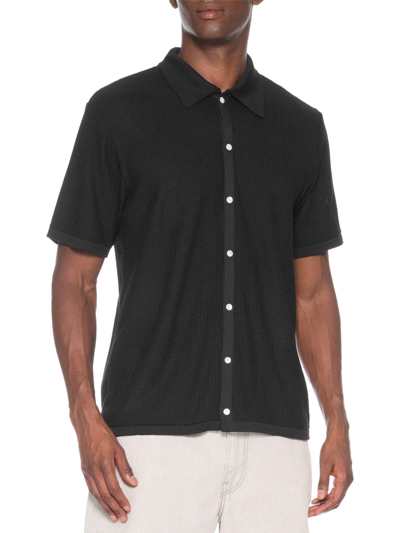 Camisa Masculina Em Tricot Regular Preto Basiq Men