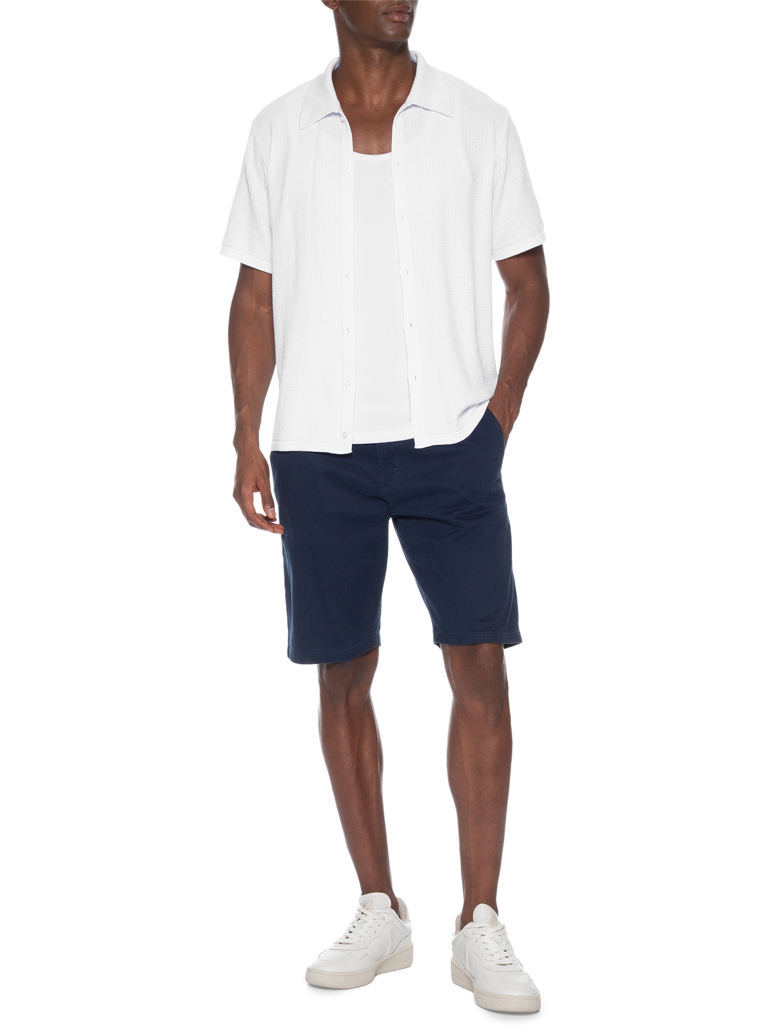 Camisa Masculina Em Tricot Regular – Branco Basiq Men